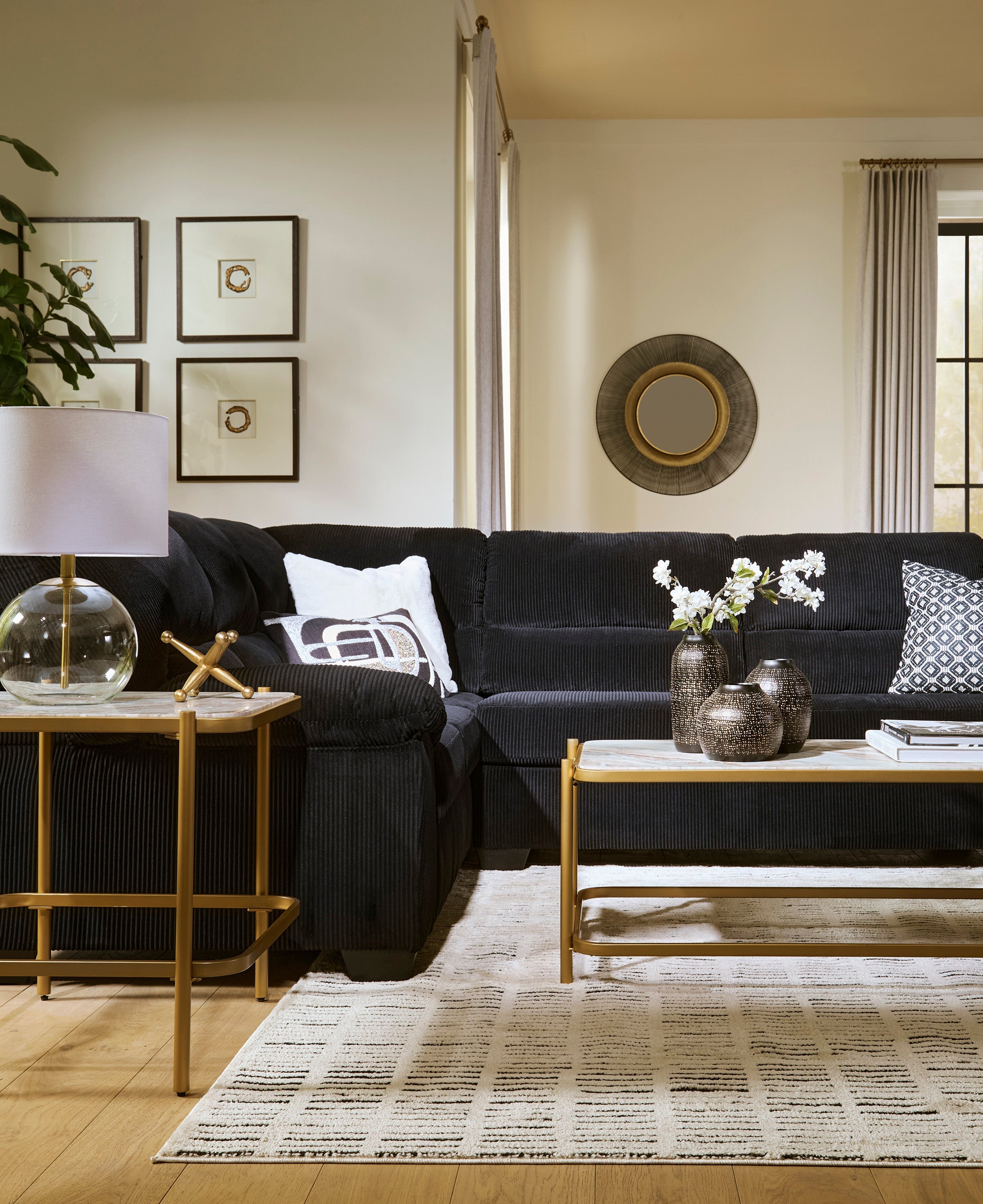 Ashley Simple Joy Onyx Corduroy Sectional with Chaise, view 4
