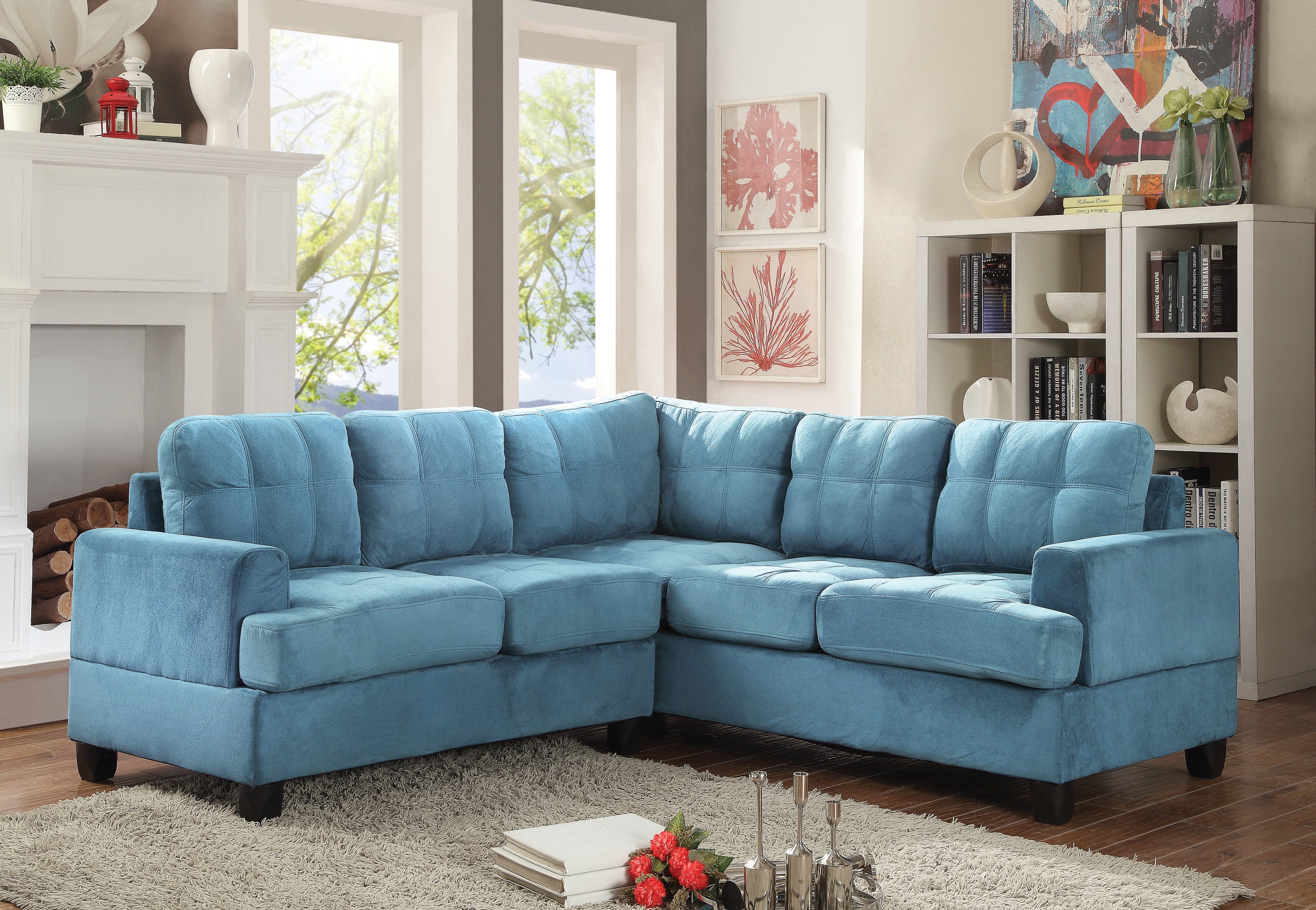 Glory Furniture Sandridge G518B-SC Sectional Sofa Aqua Blue Microfiber 80 Inch