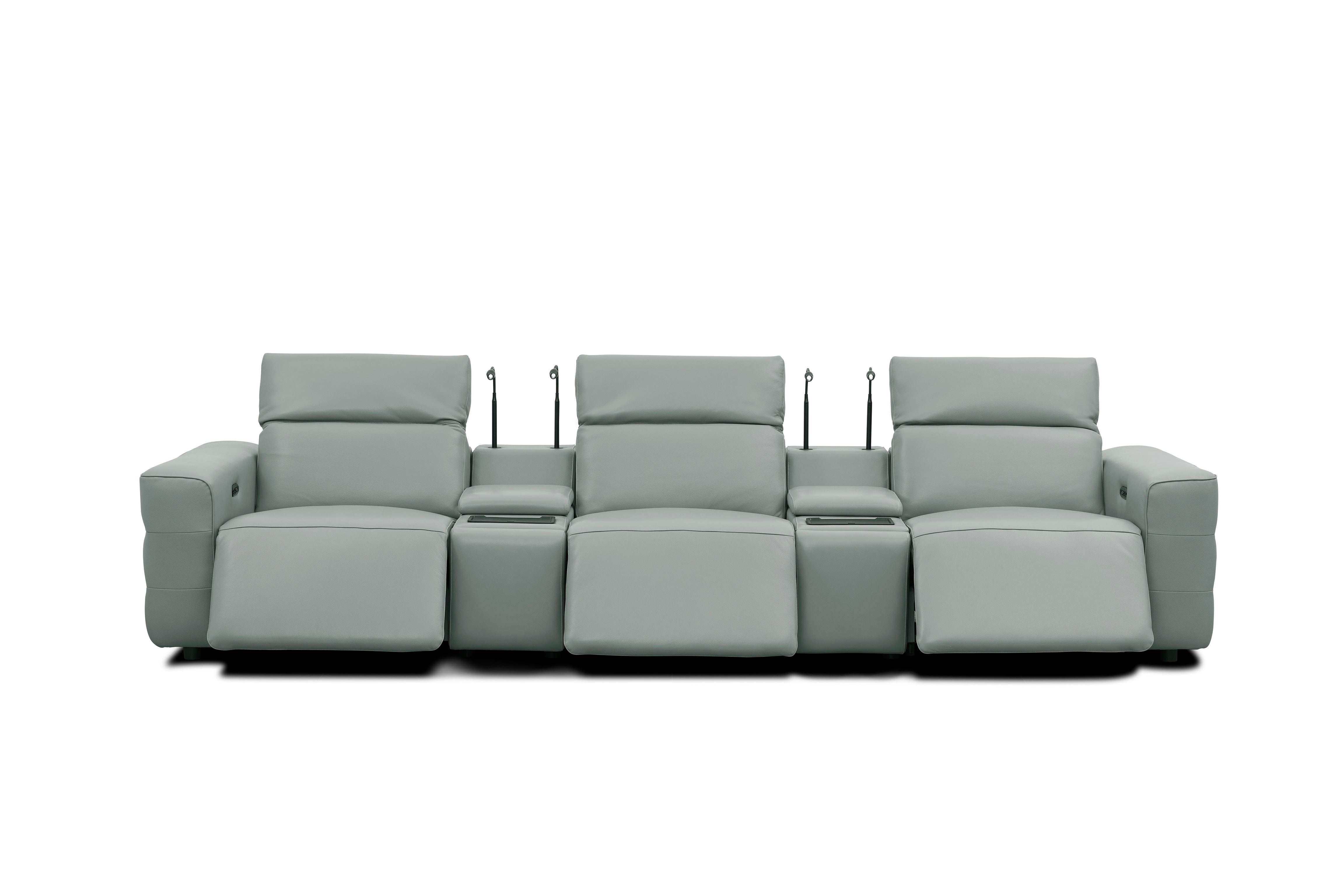 Diamante Gray Italian Leather Match Power Reclining Home Theater Set, view 2