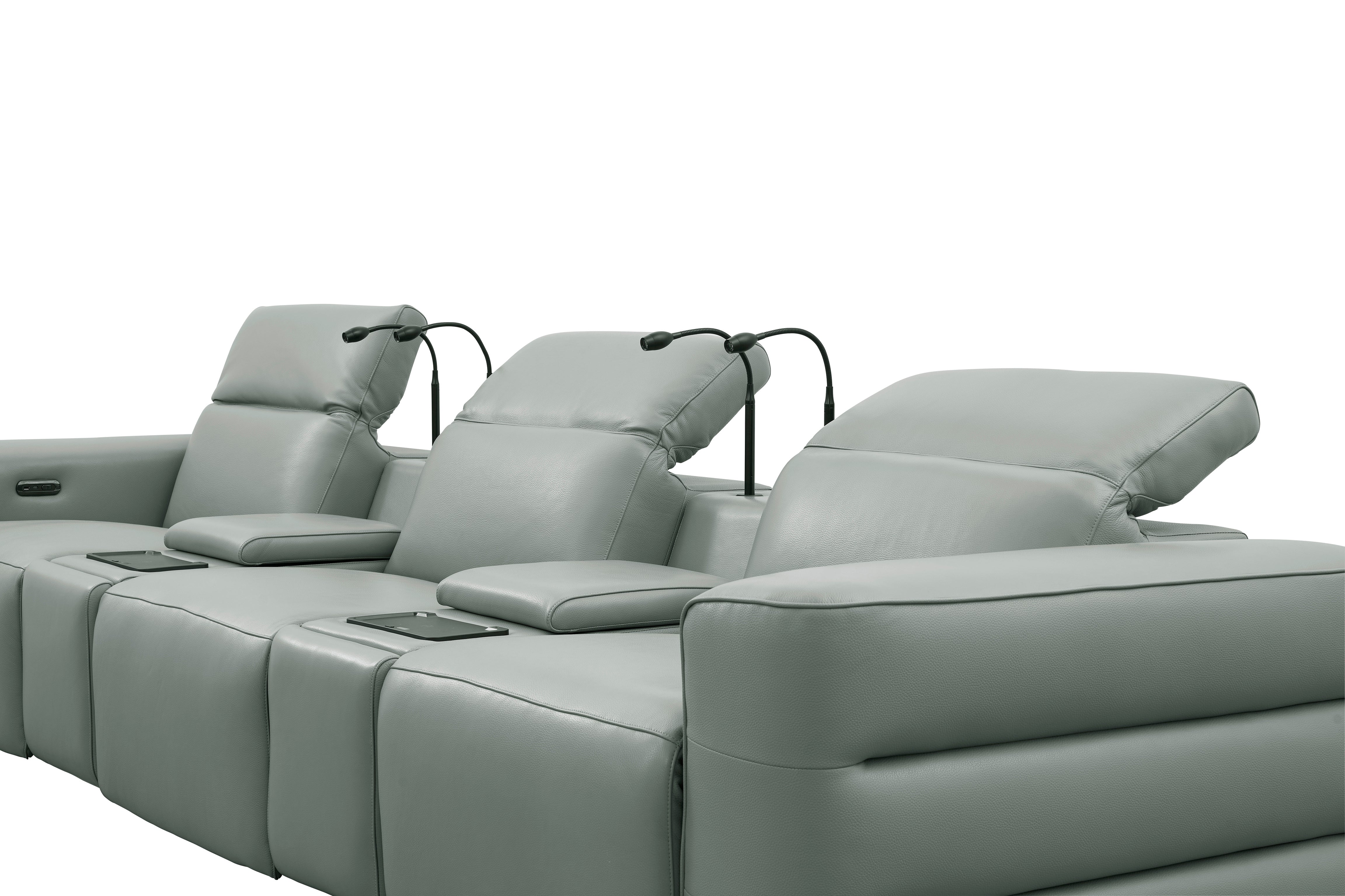 Diamante Gray Italian Leather Match Power Reclining Home Theater Set, view 9