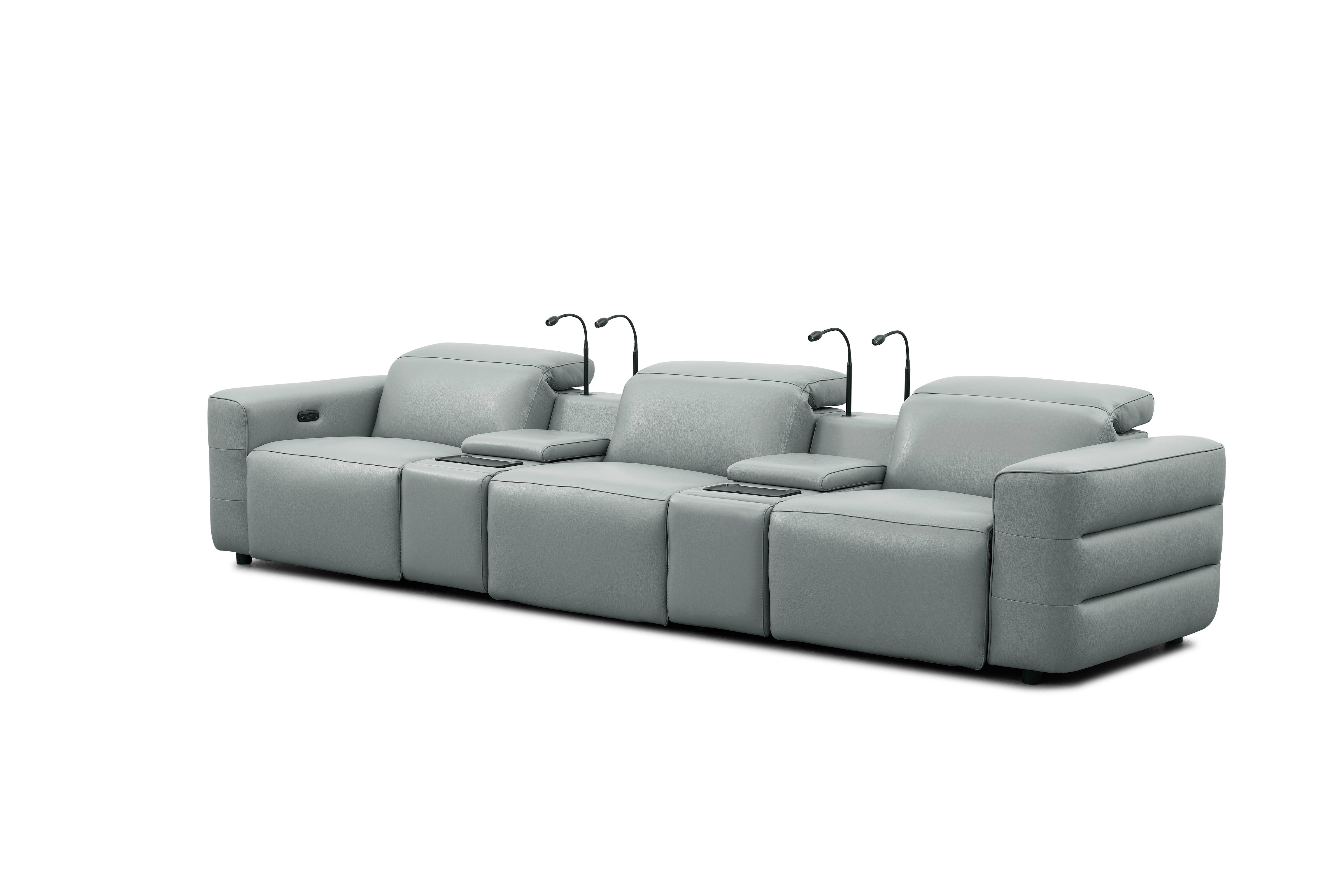 Diamante Gray Italian Leather Match Power Reclining Home Theater Set, view 3