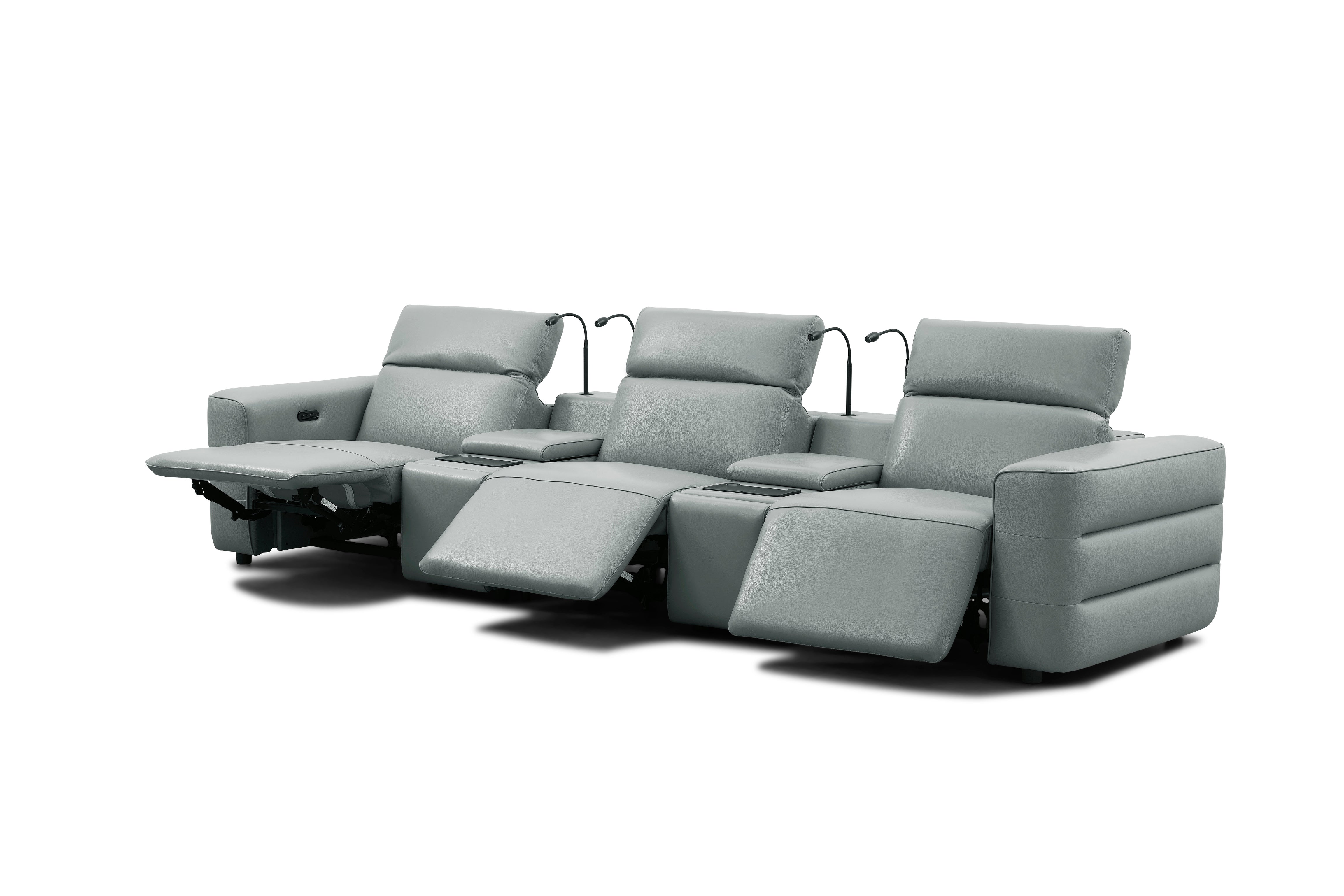 Diamante Gray Italian Leather Match Power Reclining Home Theater Set, view 5