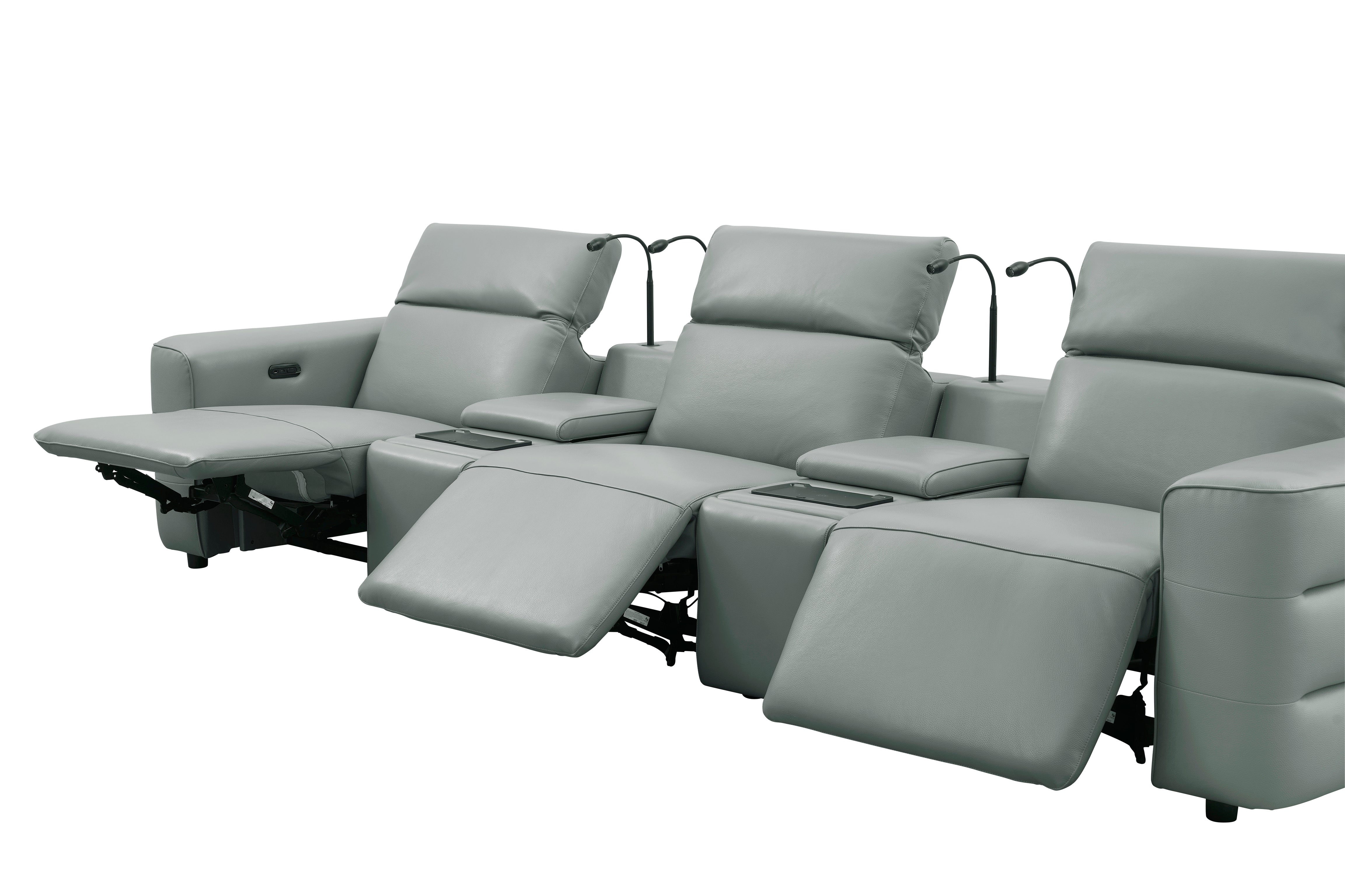 Diamante Gray Italian Leather Match Power Reclining Home Theater Set, view 6