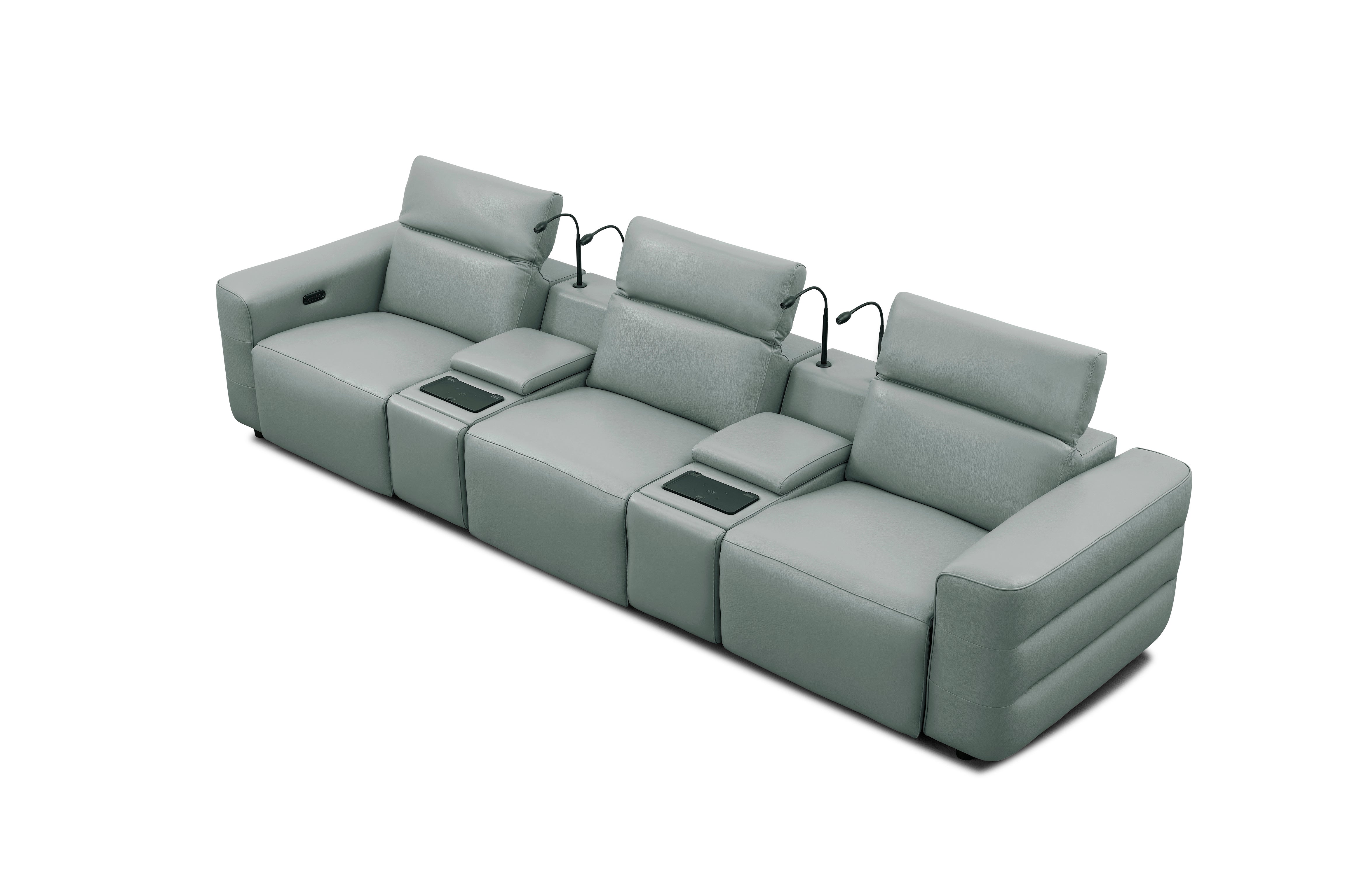 Diamante Gray Italian Leather Match Power Reclining Home Theater Set, view 7