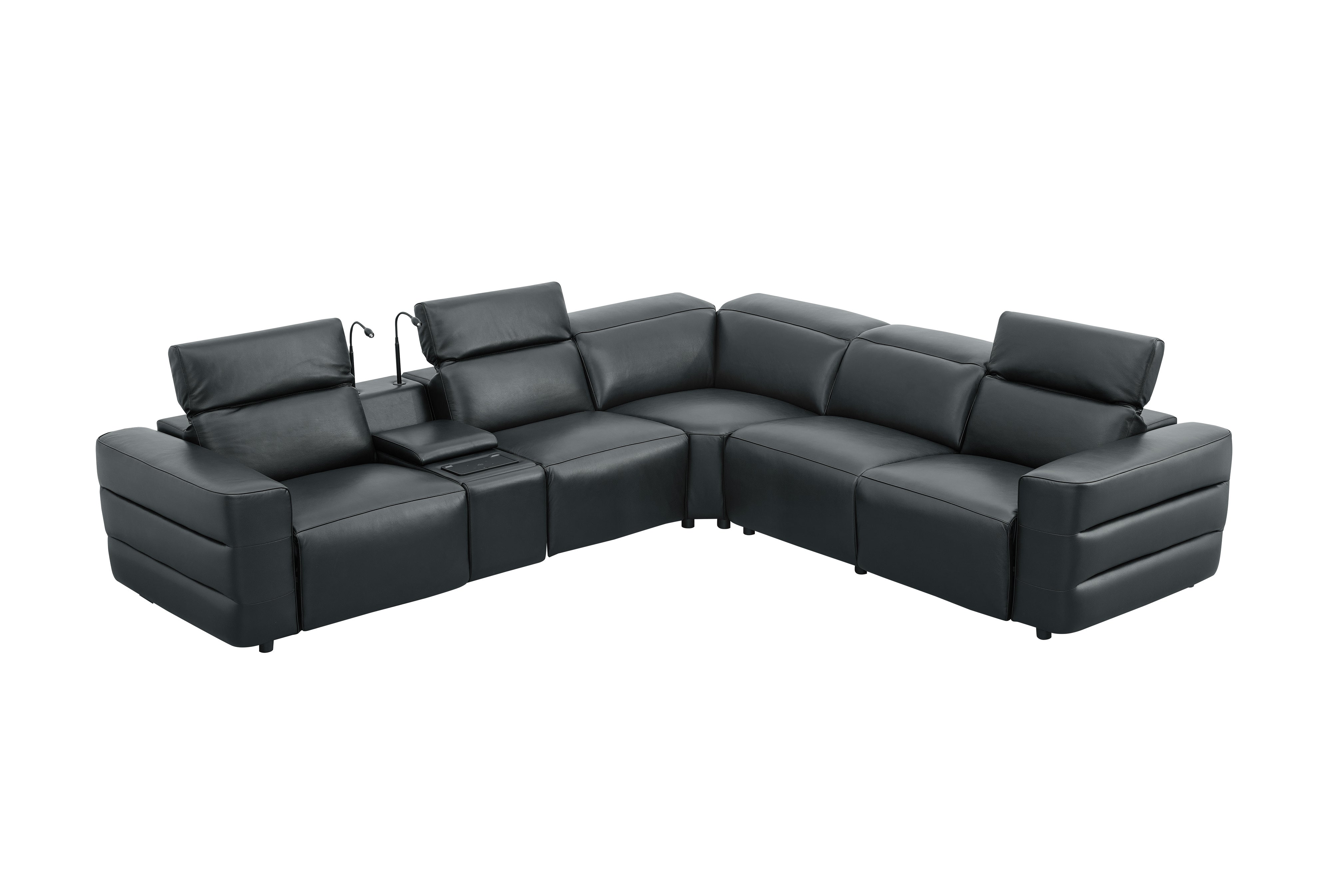 Holly Black Italian Leather Match Power Reclining Sectional with 3 Recliners, view 8
