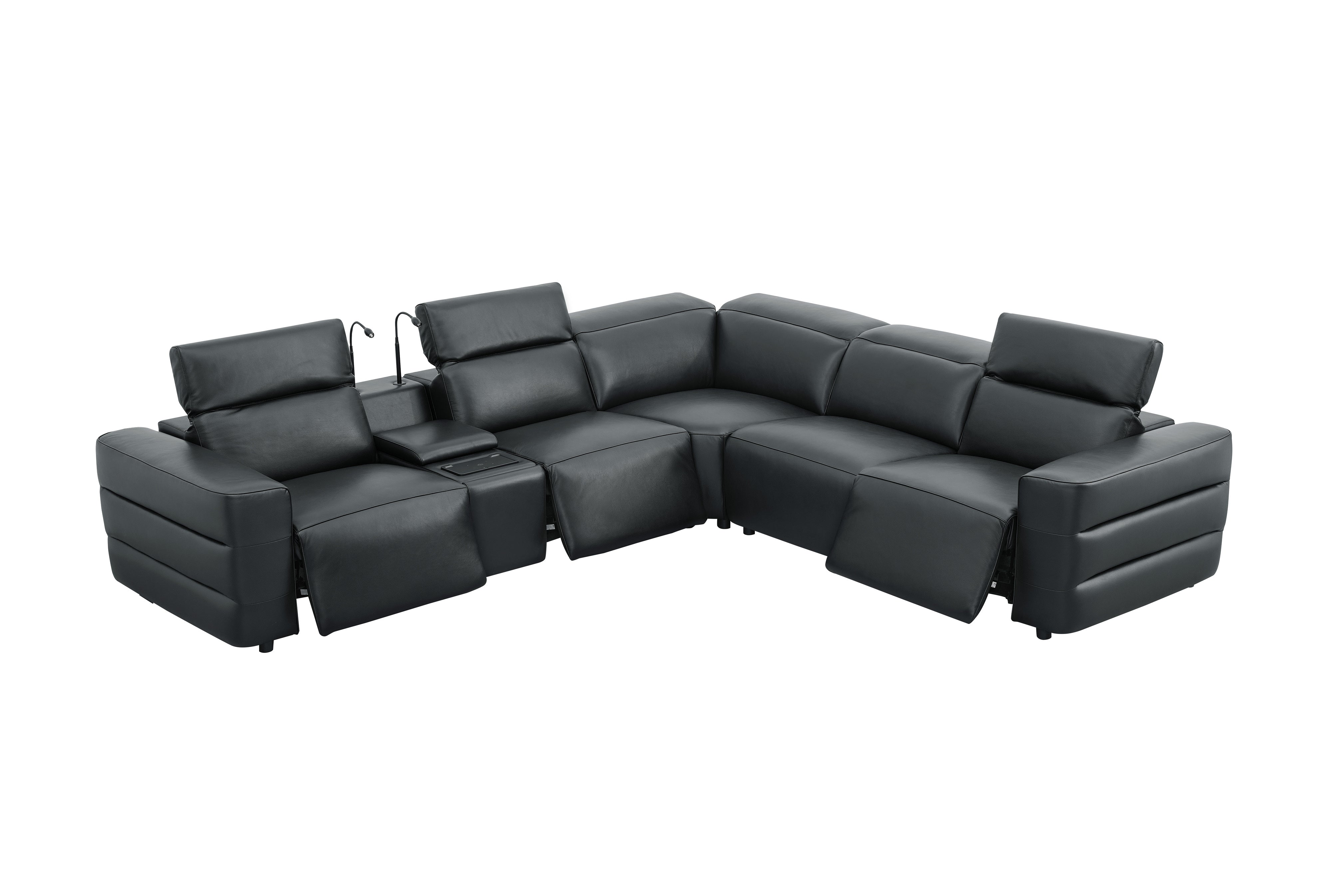 Holly Black Italian Leather Match Power Reclining Sectional with 3 Recliners, view 6