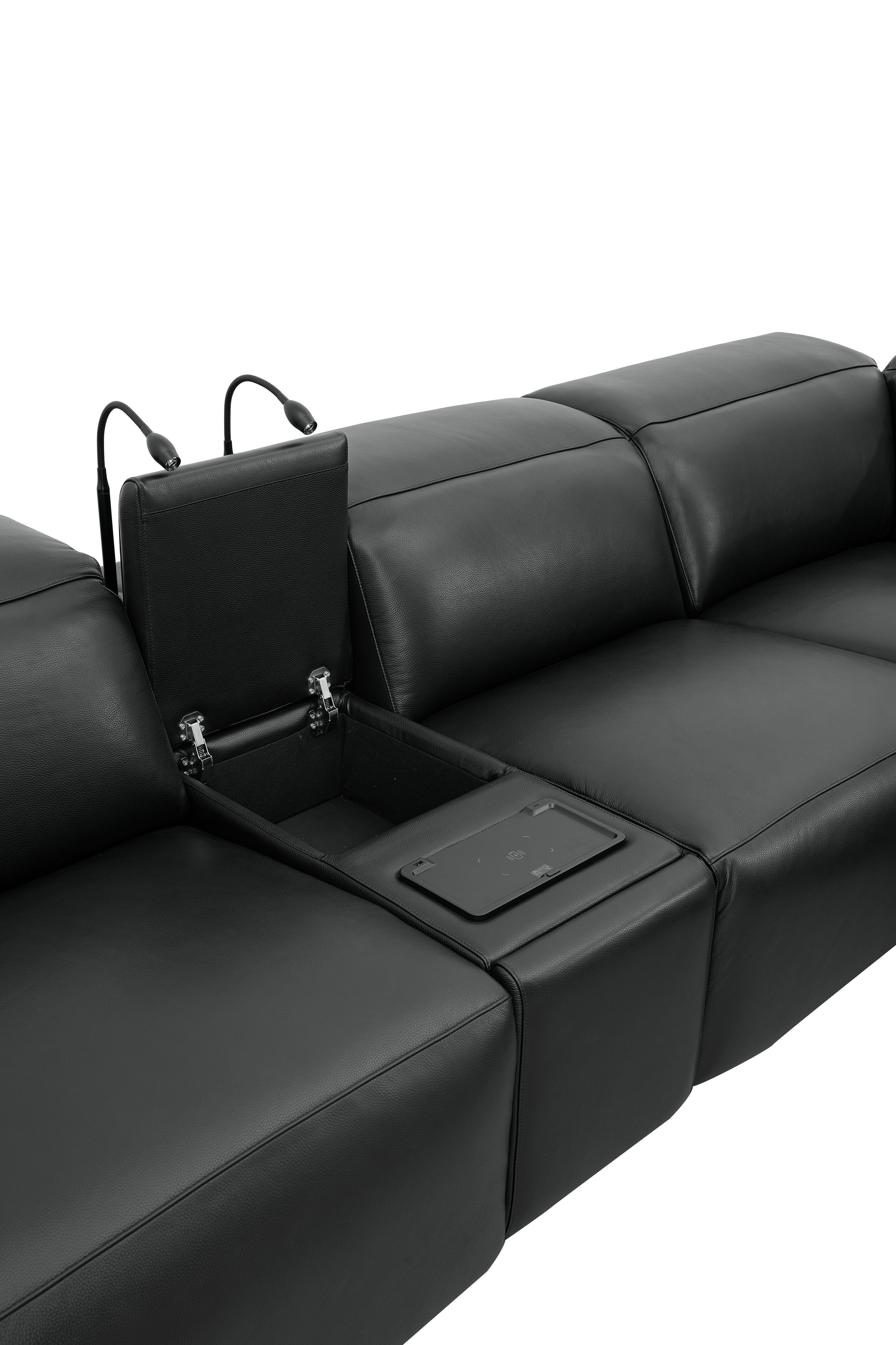 Holly Black Italian Leather Match Power Reclining Sectional with 3 Recliners, view 10