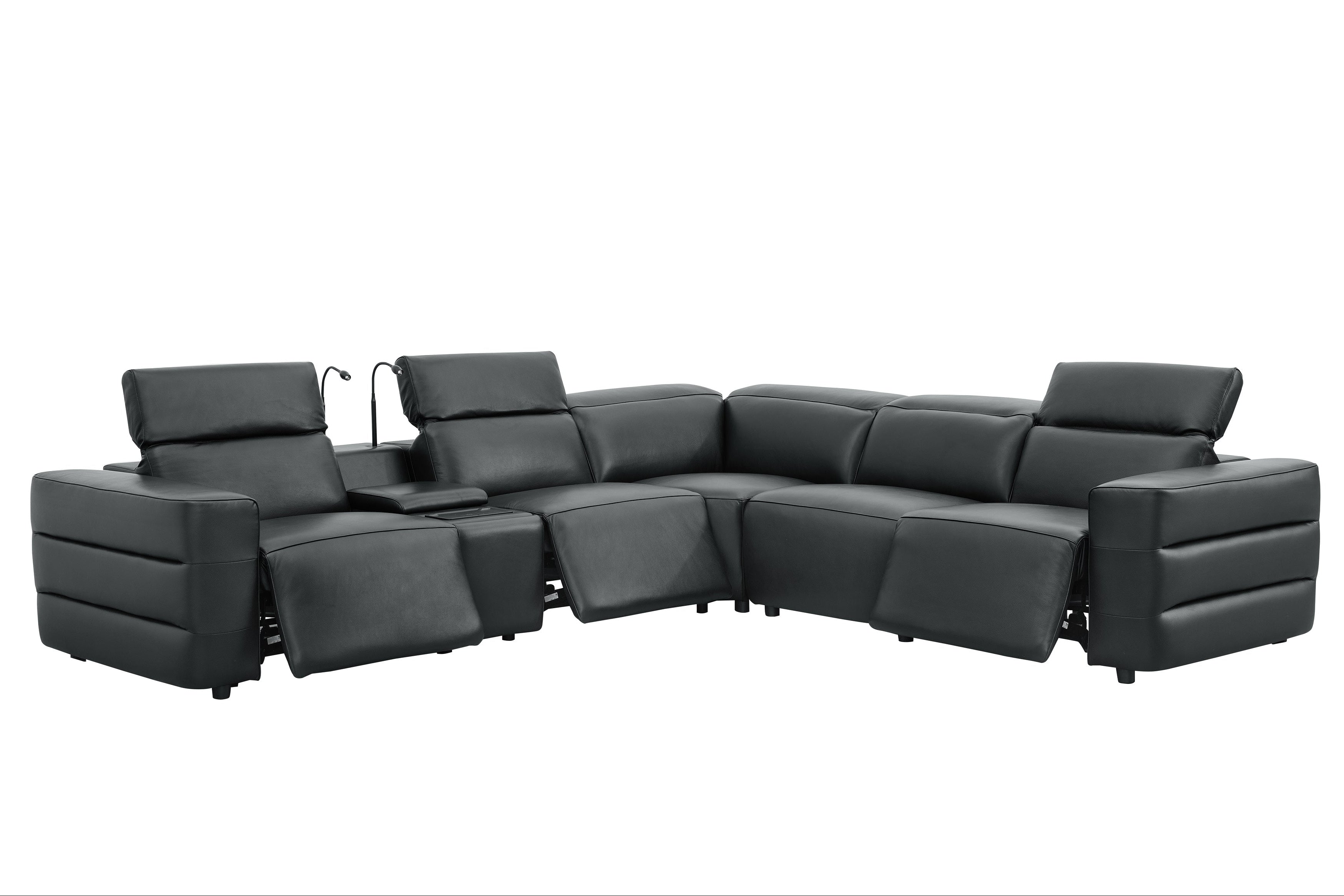 Holly Black Italian Leather Match Power Reclining Sectional with 3 Recliners, view 3