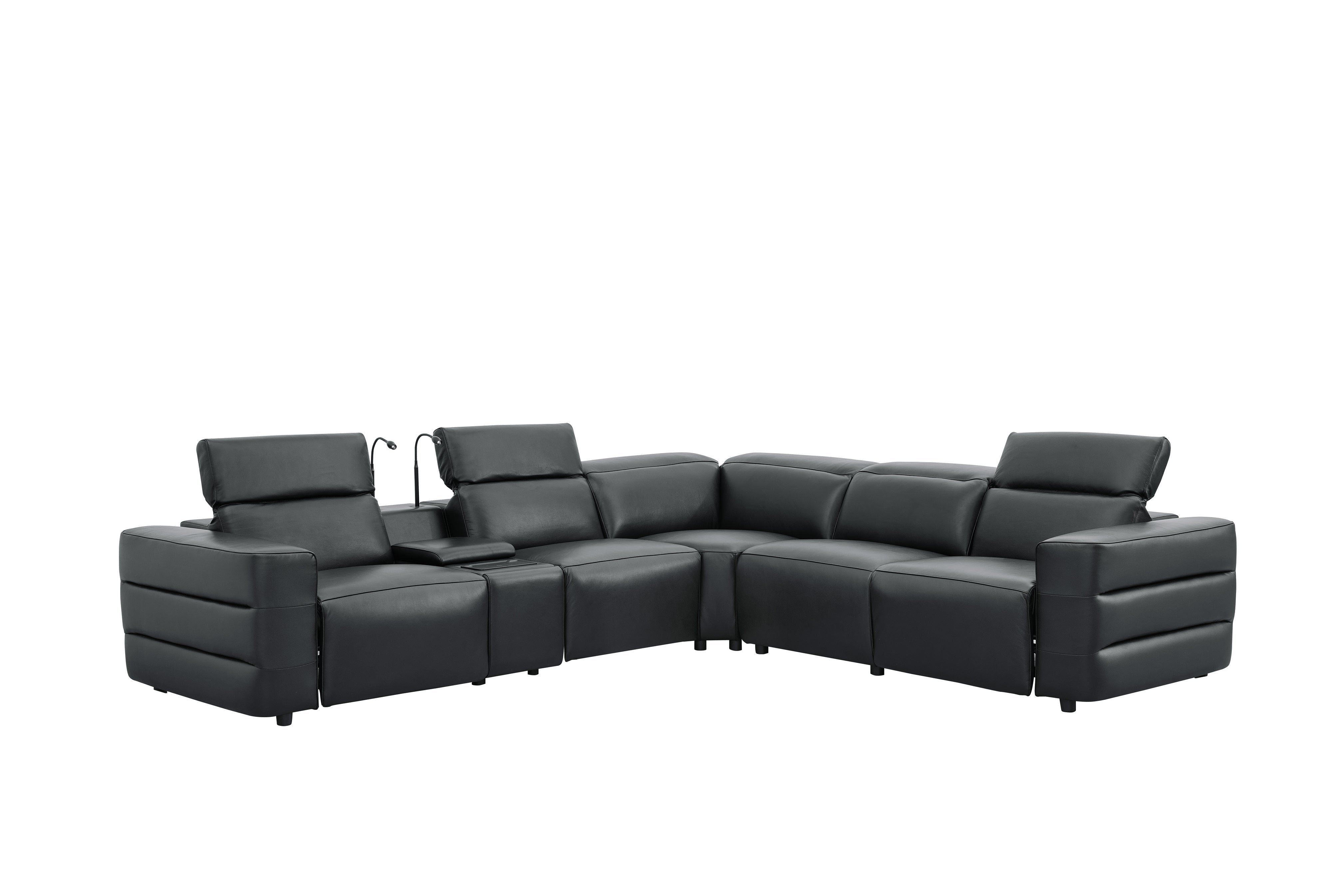 Holly Black Italian Leather Match Power Reclining Sectional with 3 Recliners, view 4