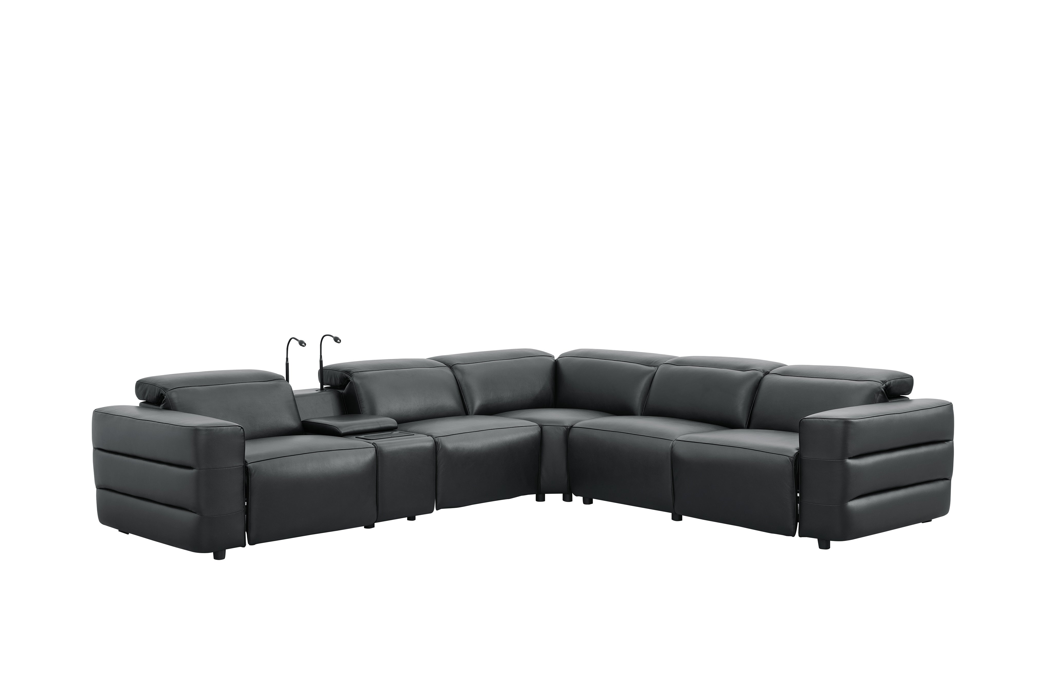 Holly Black Italian Leather Match Power Reclining Sectional with 3 Recliners, view 5