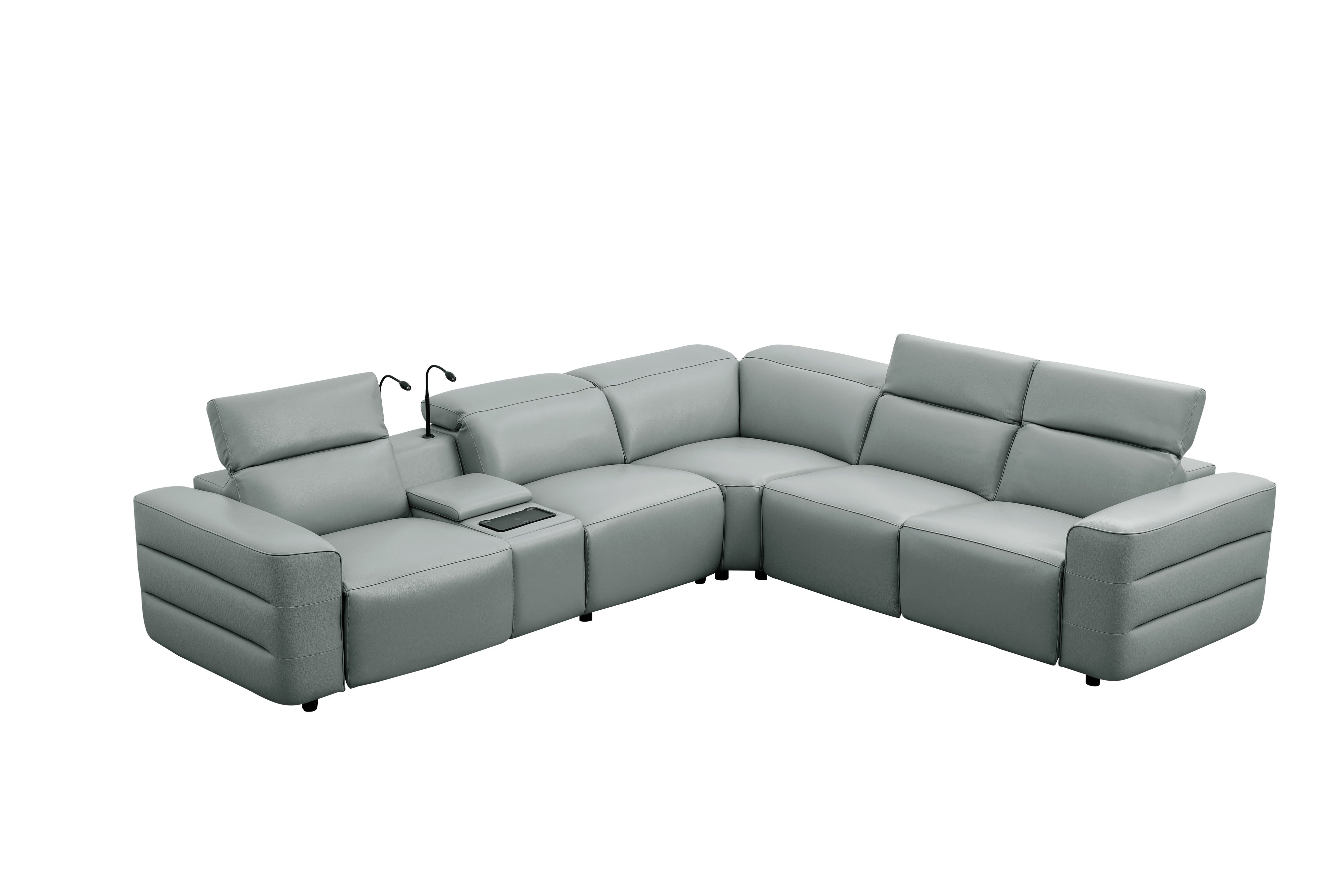 Holly Gray Italian Leather Match Power Reclining Sectional with 3 Recliners, view 4