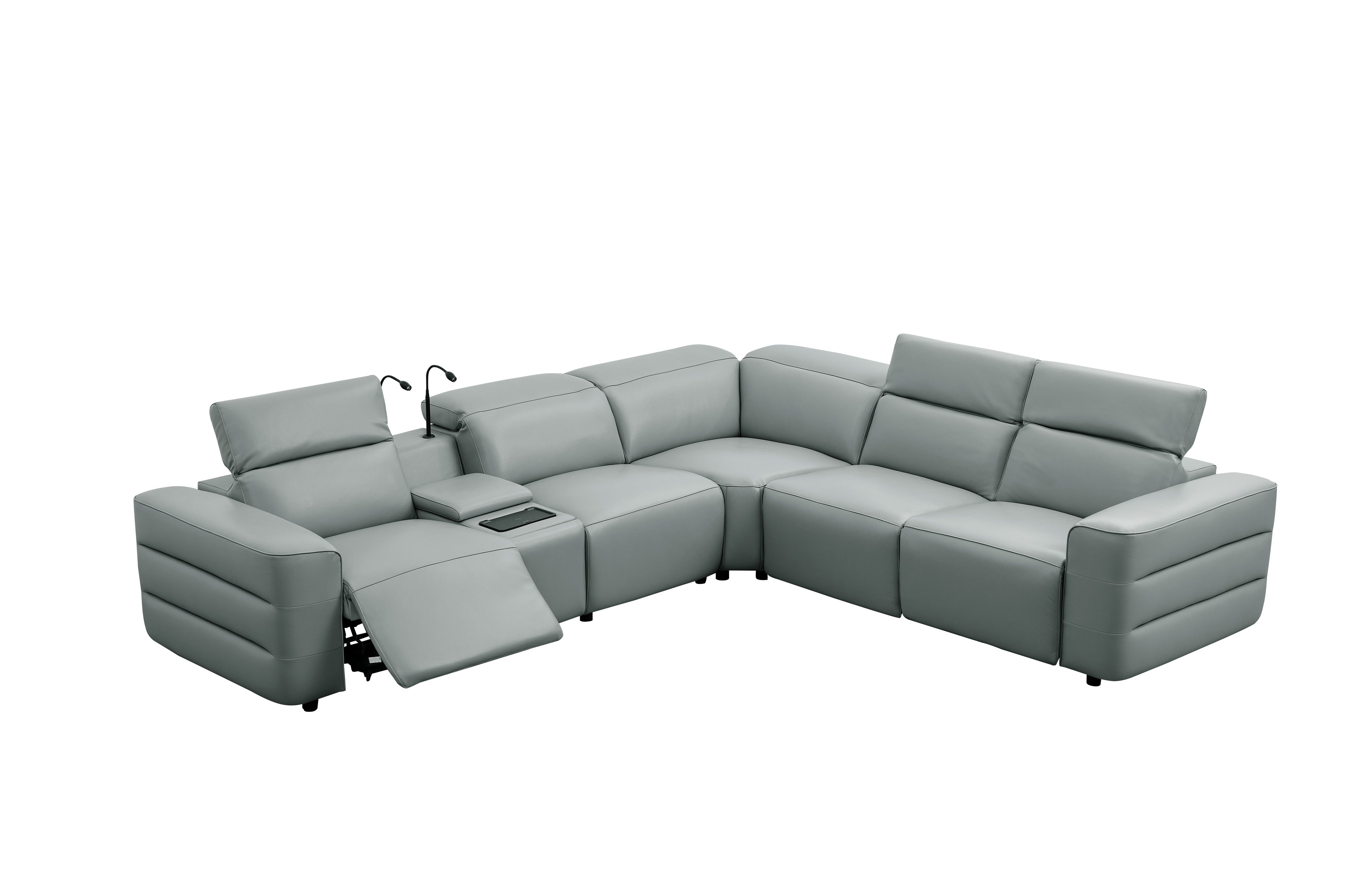 Holly Gray Italian Leather Match Power Reclining Sectional with 3 Recliners, view 6