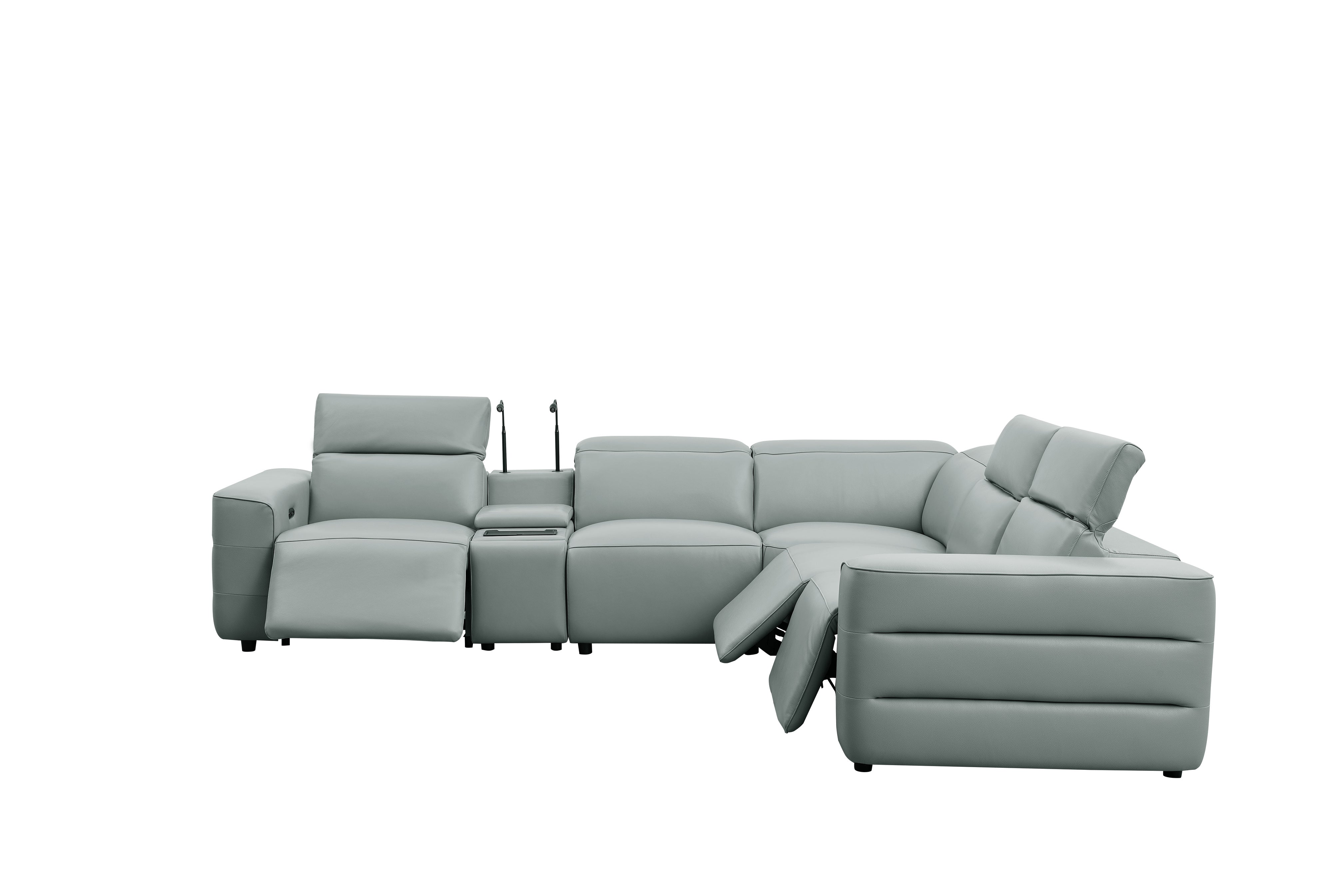 Holly Gray Italian Leather Match Power Reclining Sectional with 3 Recliners, view 5