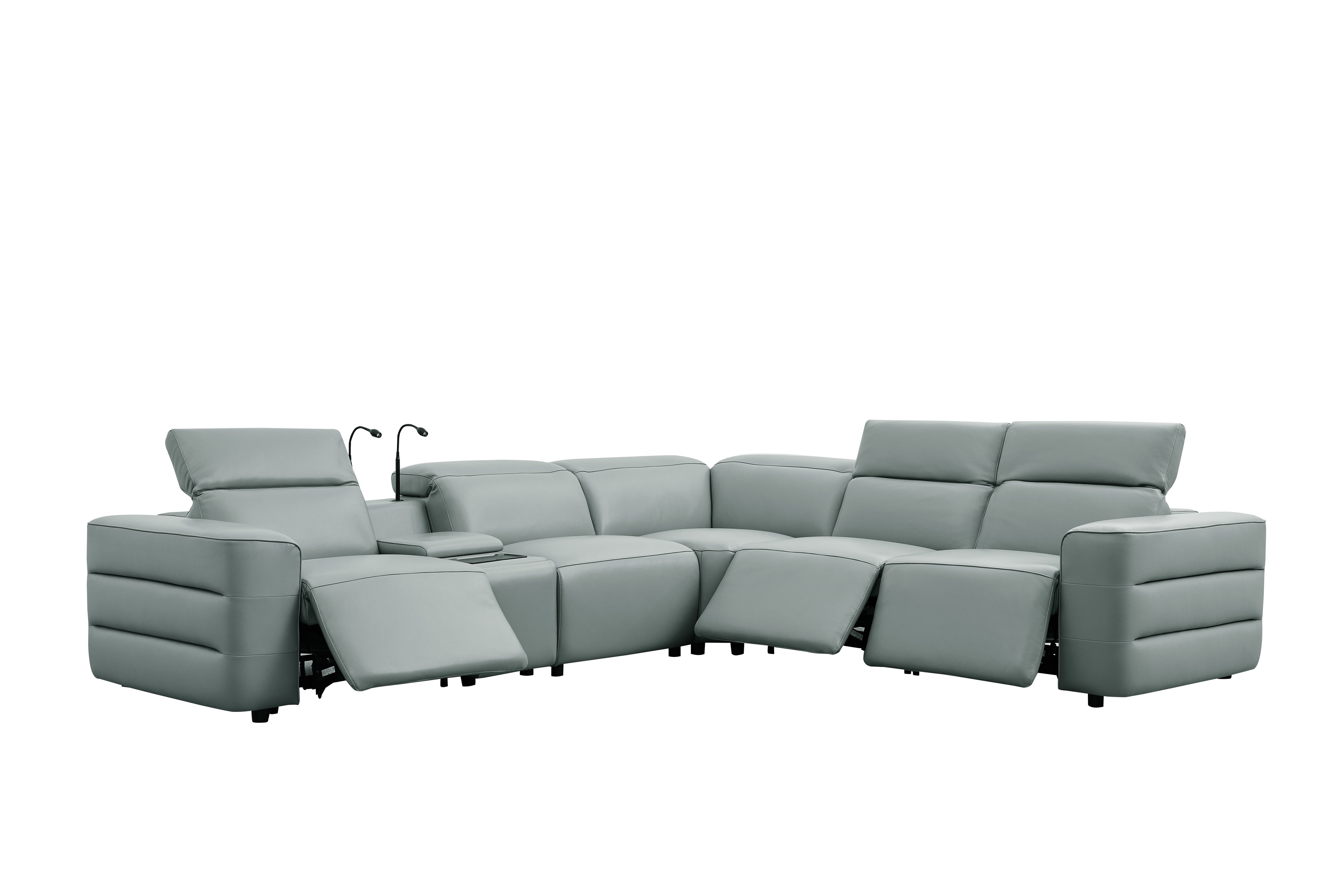 Holly Gray Italian Leather Match Power Reclining Sectional with 3 Recliners, view 2