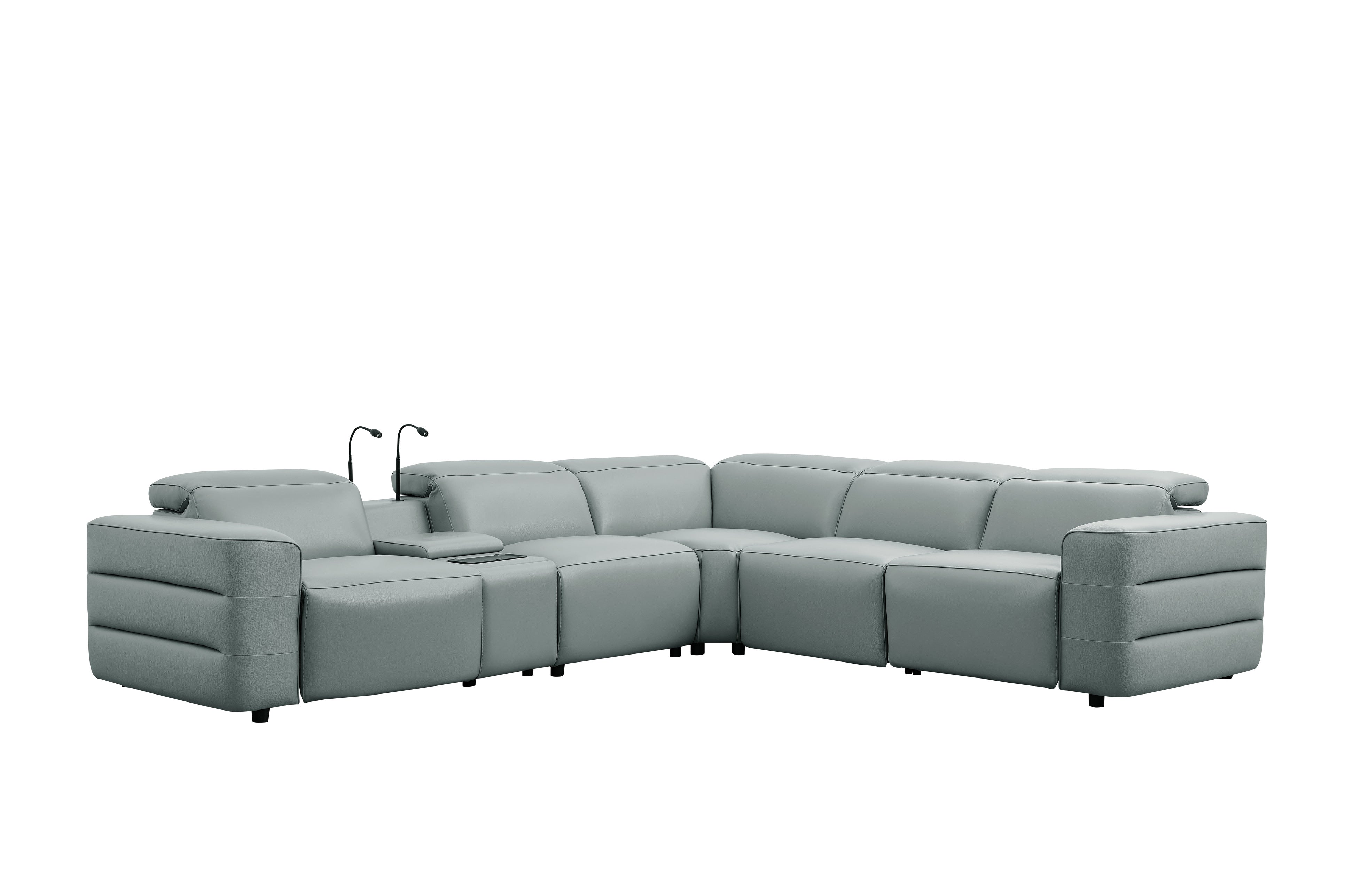 Holly Gray Italian Leather Match Power Reclining Sectional with 3 Recliners, view 7