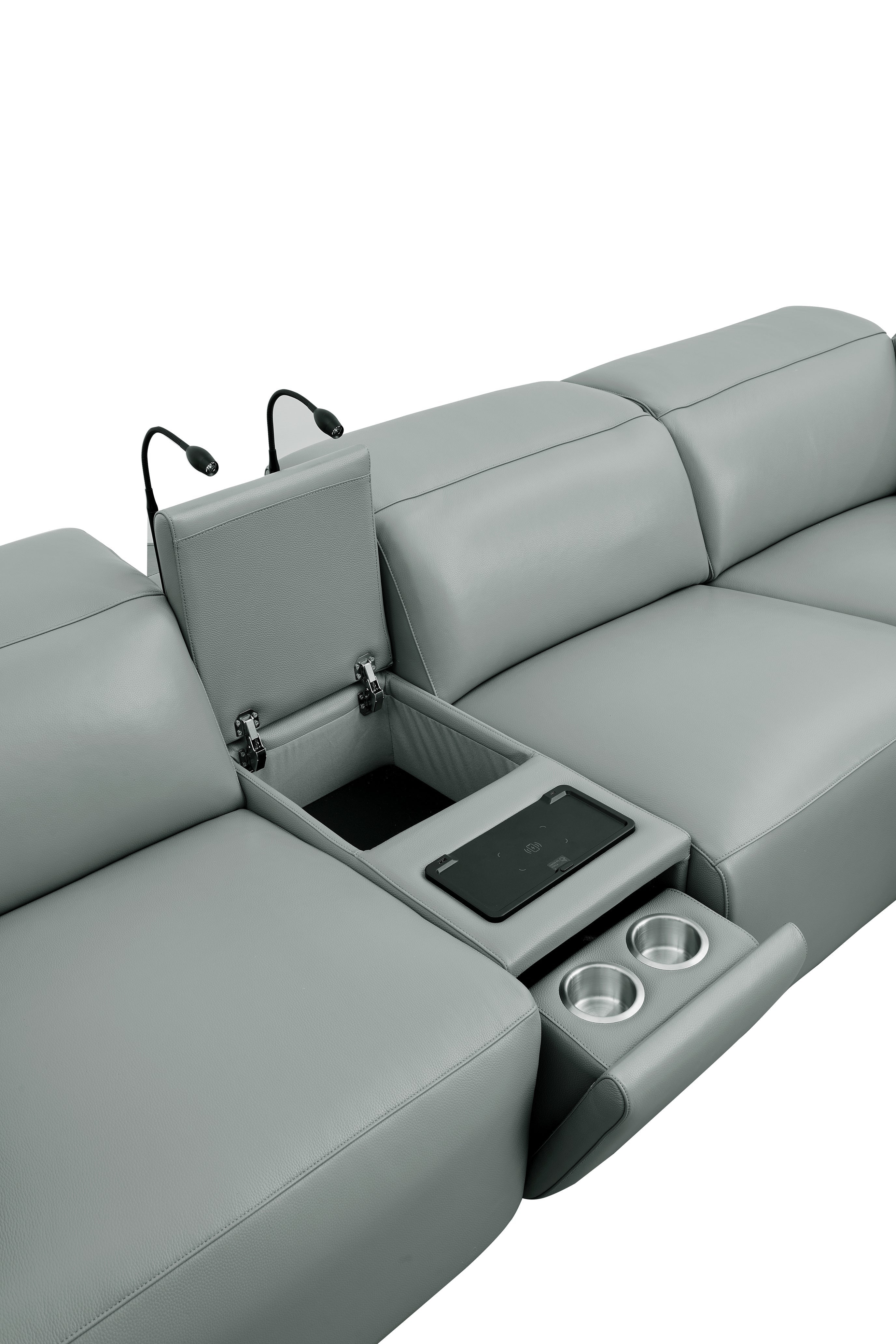 Holly Gray Italian Leather Match Power Reclining Sectional with 3 Recliners, view 8