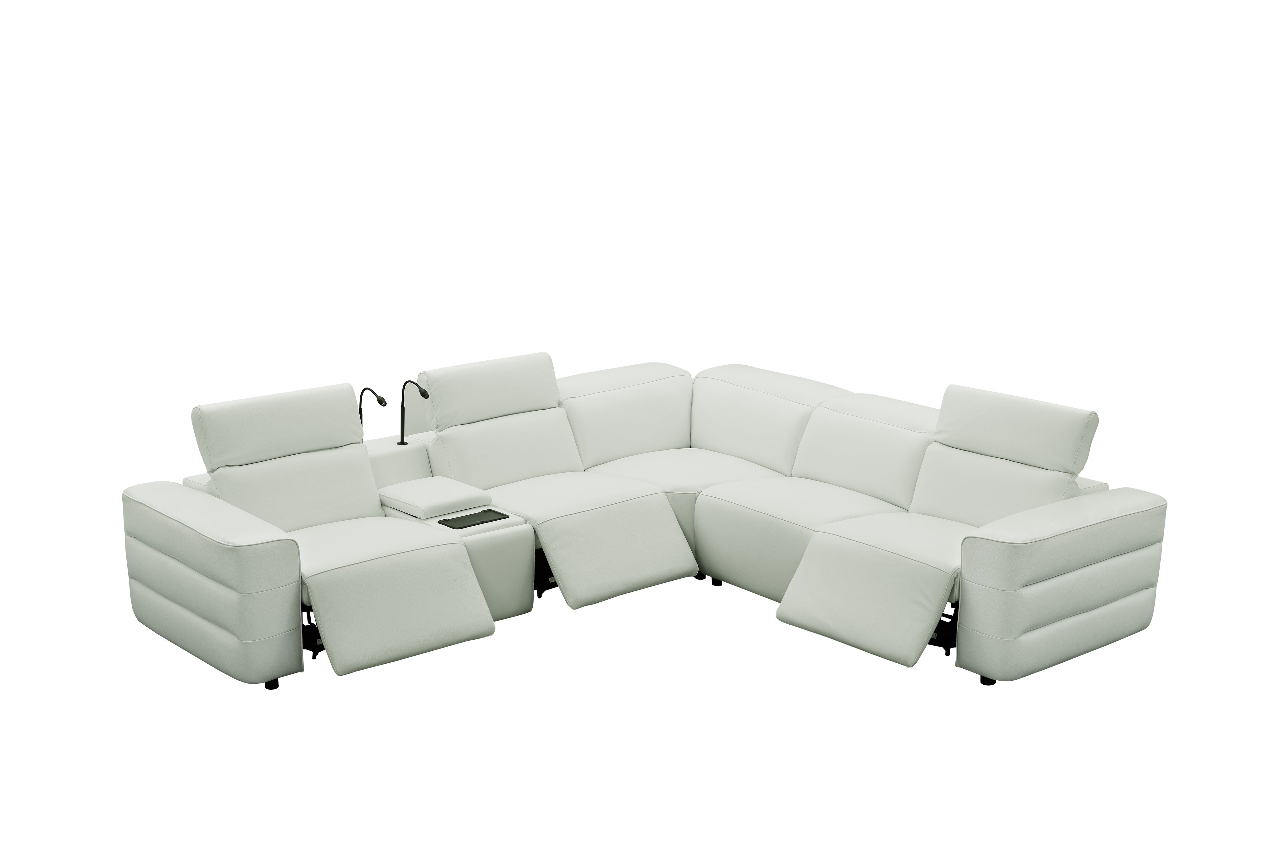 Holly White Italian Leather Match Power Reclining Sectional with 3 Recliners, view 7