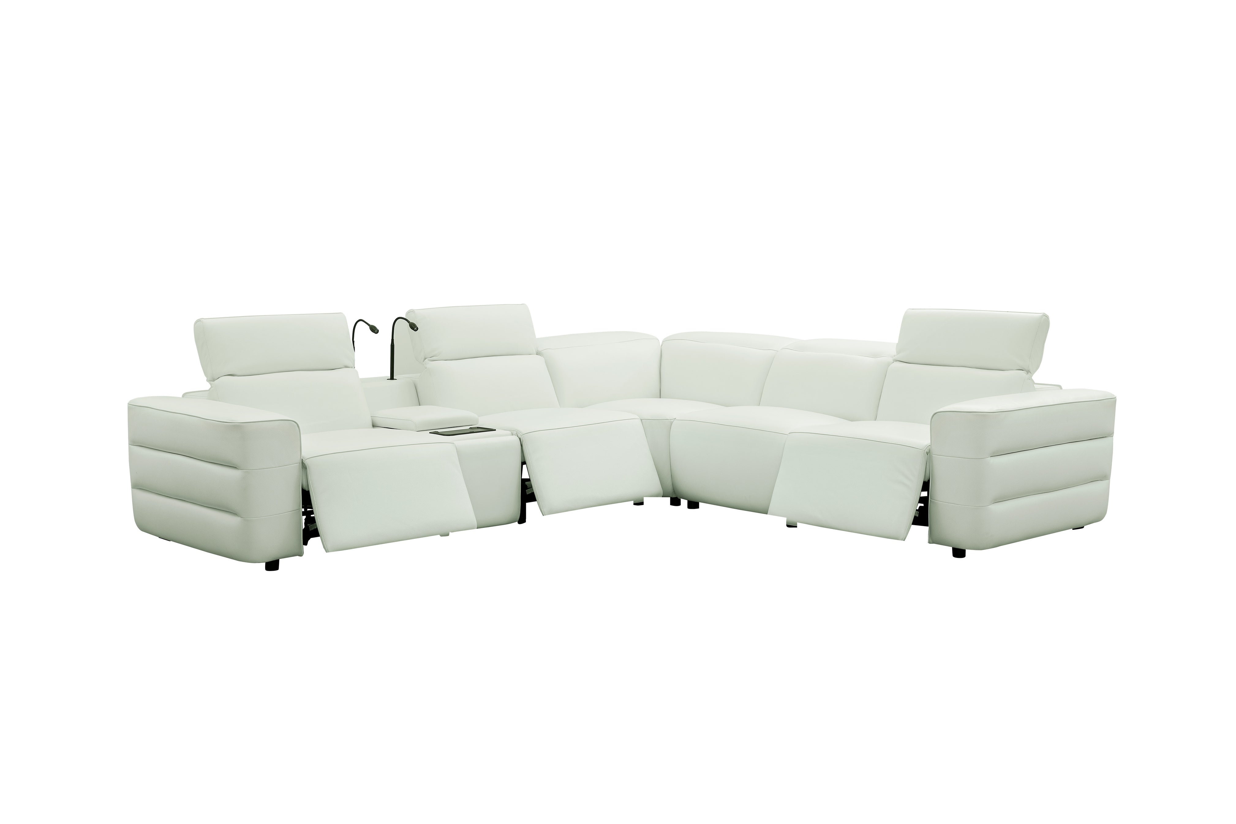 Holly White Italian Leather Match Power Reclining Sectional with 3 Recliners, view 2