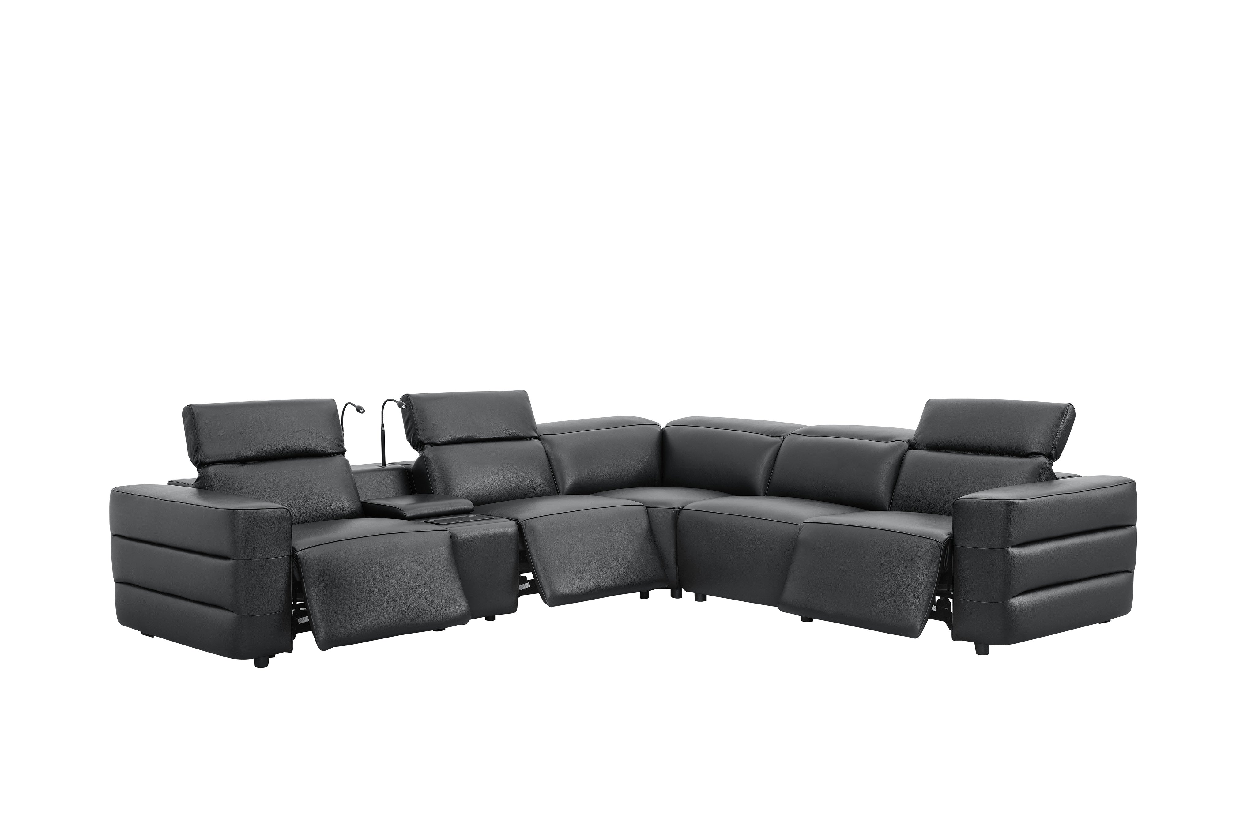 Holly Black Italian Leather Match Power Reclining Sectional with 3 Recliners, view 2