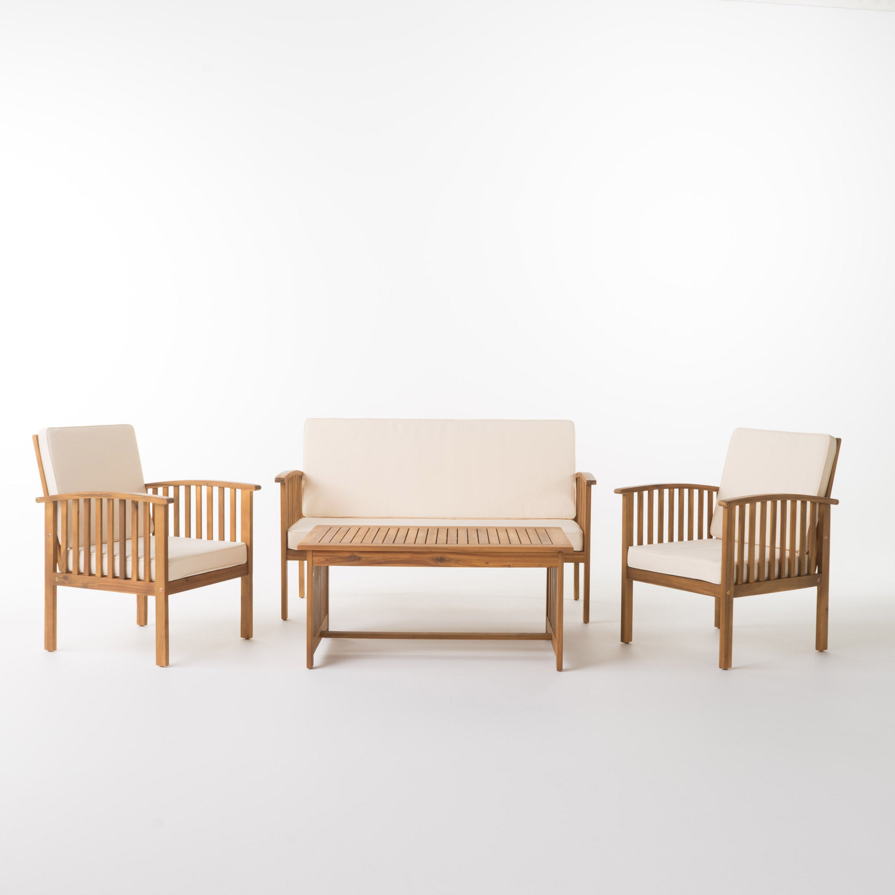 Acacia Wood Outdoor Chat Set with Water-Resistant Cushions in Brown, 4PC