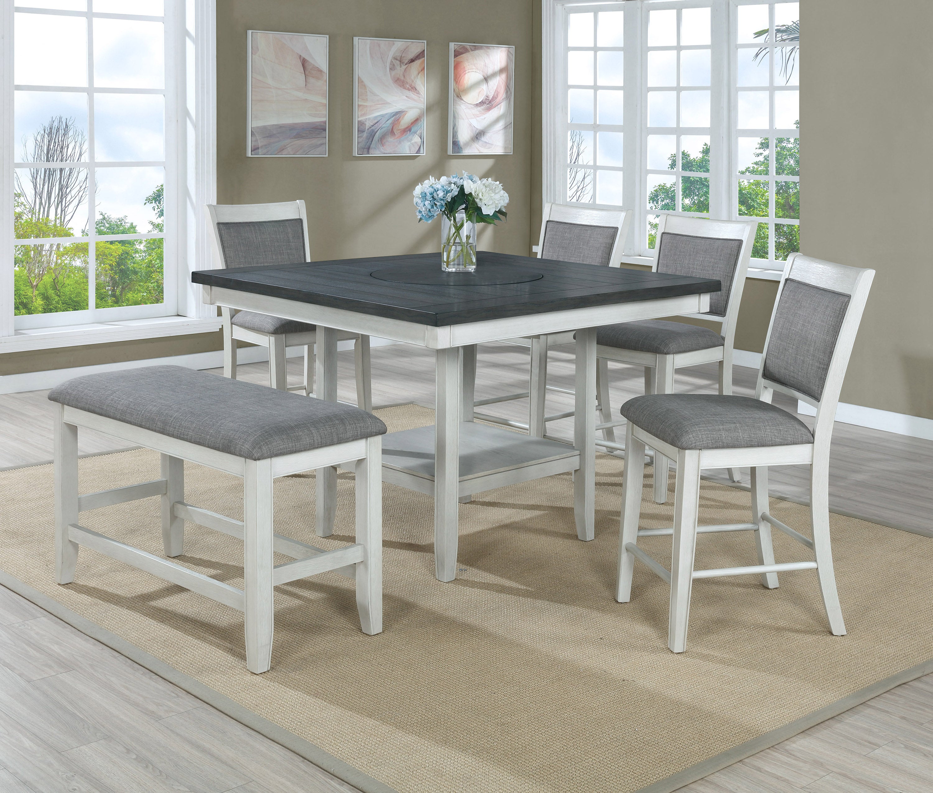 Fulton White and Gray Counter Height Dining Bench, view 2