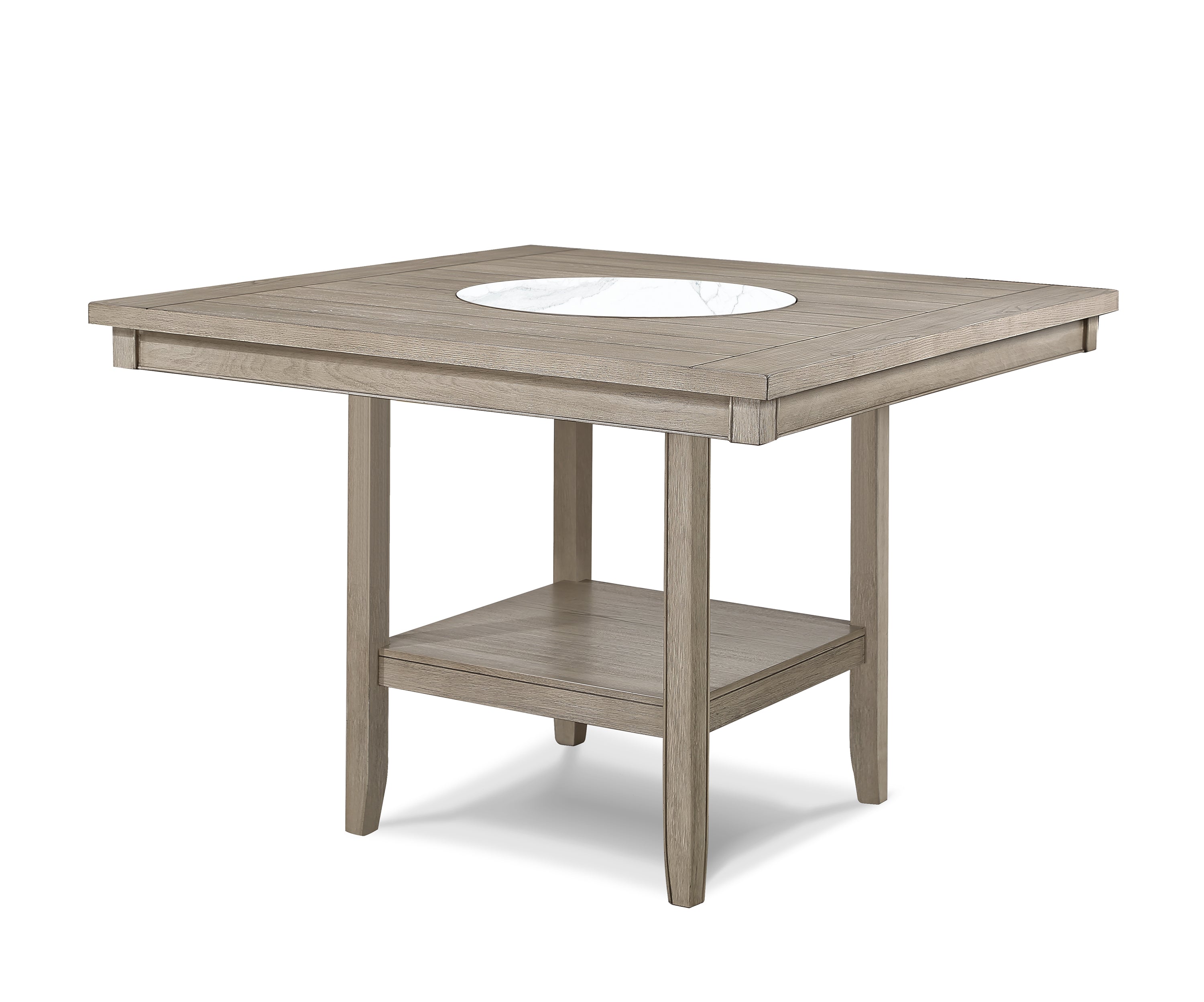 Fulton Weathered White Oak Counter Height Dining Table with Marble Lazy Susan