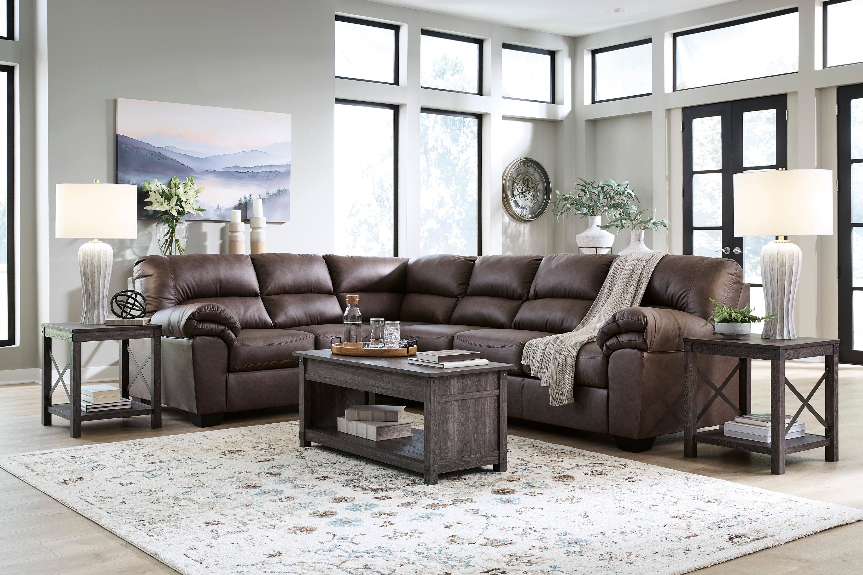 Ashley WillowBend Umber Faux Leather Sectional, view 3