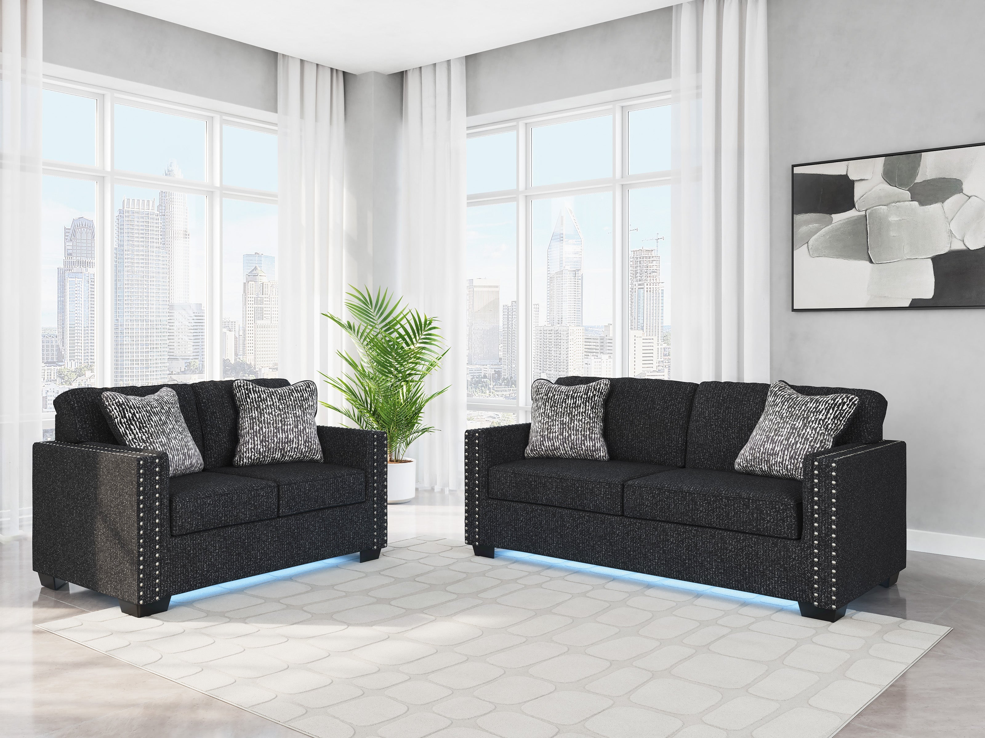Ashley Jasmine Peaks Coal Sofa and Loveseat Set with LED Lights