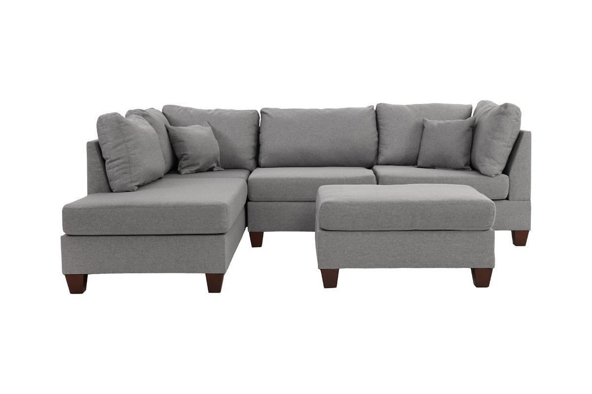 Grey Linen 3pcs Reversible Chaise And Ottoman