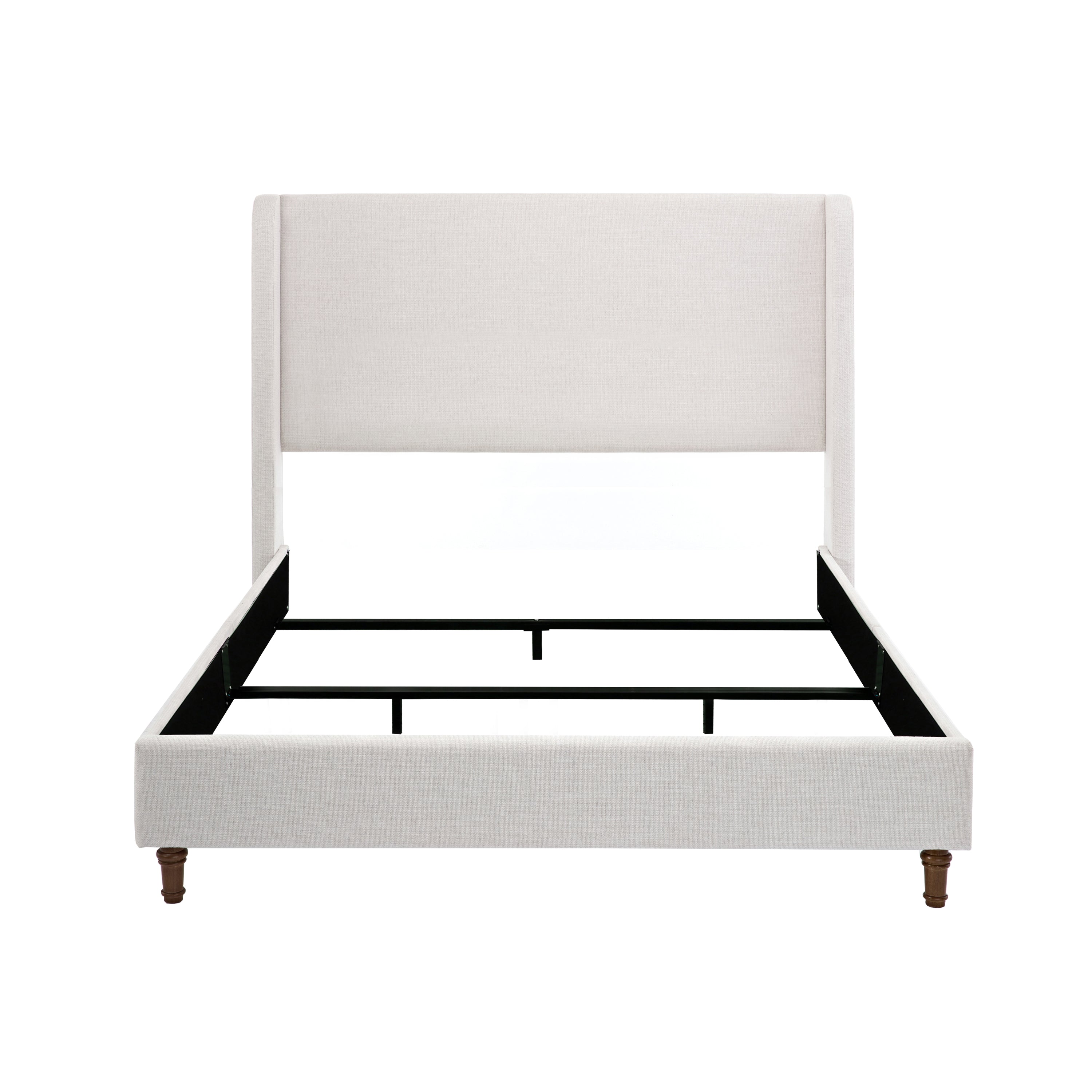 Hayden Upholstered Wingback Queen Bed with Tall 54' Headboard in Textured Ivory Canvas, Elegant Simplicity, Easy Assembly