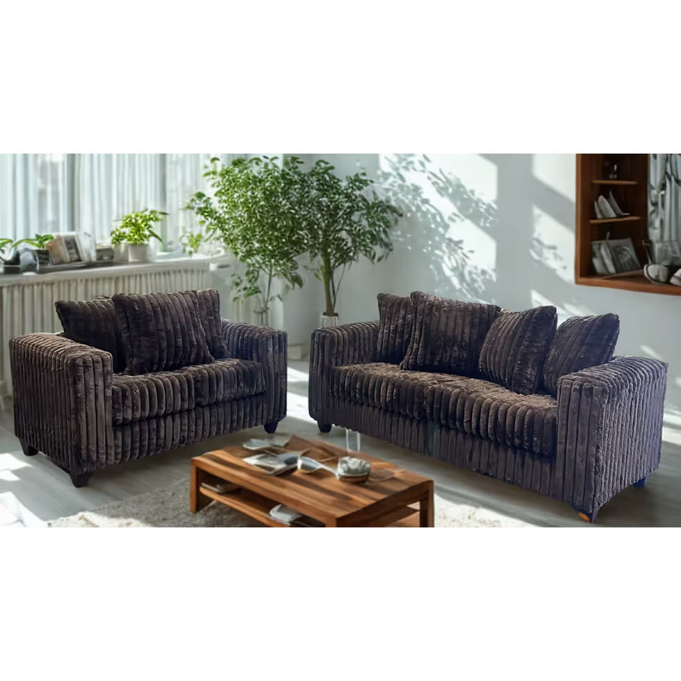 Gia Chocolate Corduroy Sofa and Loveseat Set