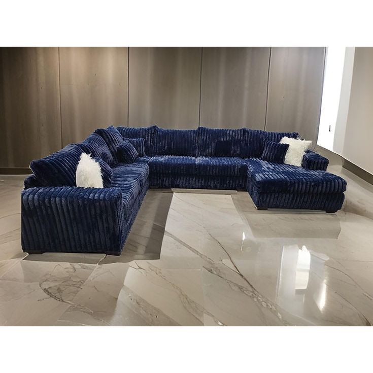 Texan Blue Oversized Corduroy Sectional with Chaise