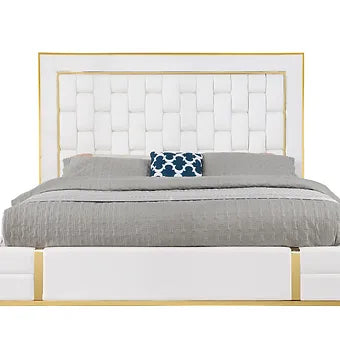 Marbella White Faux Leather Storage Bed with Gold Accents, view 5