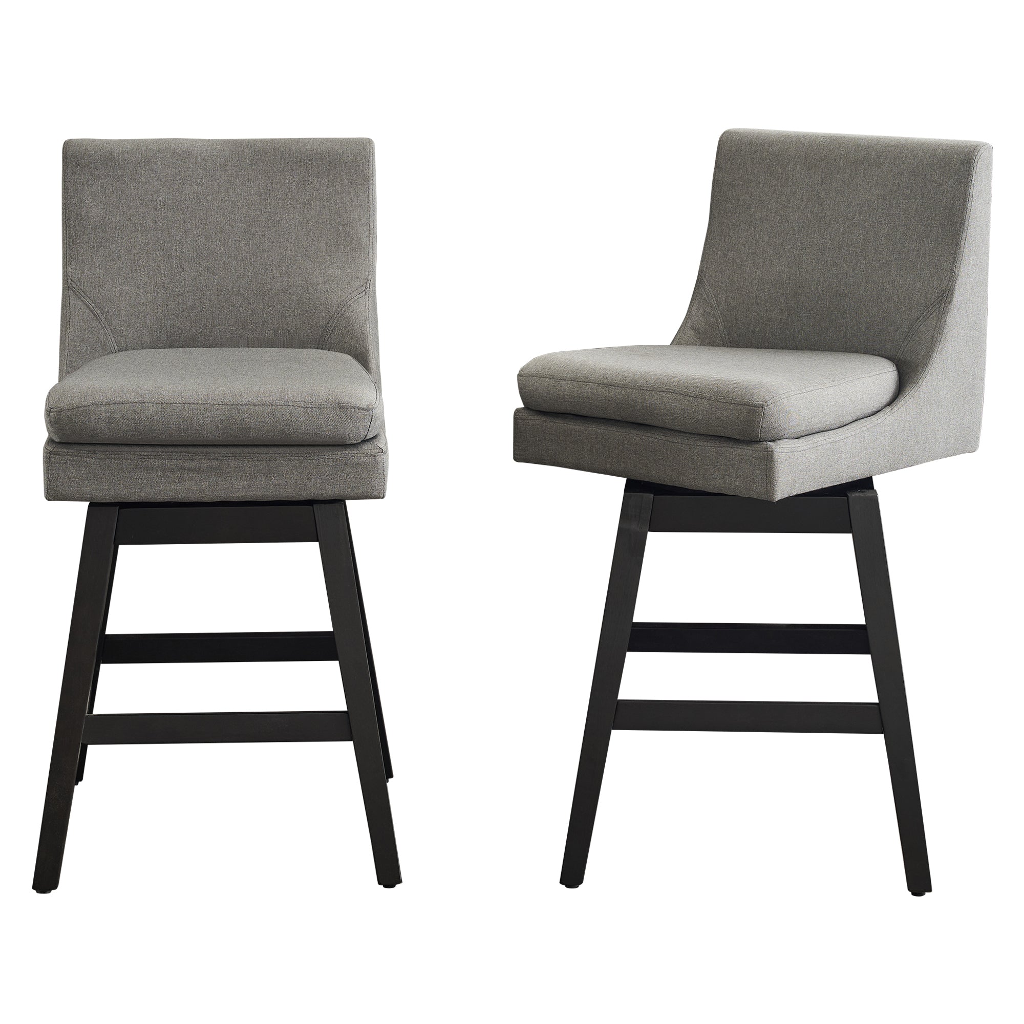 26" Upholstered Swivel Bar Stools Set of 2, Modern Linen Fabric High Back Counter Stools with Ergonomic Design and Wood Frame