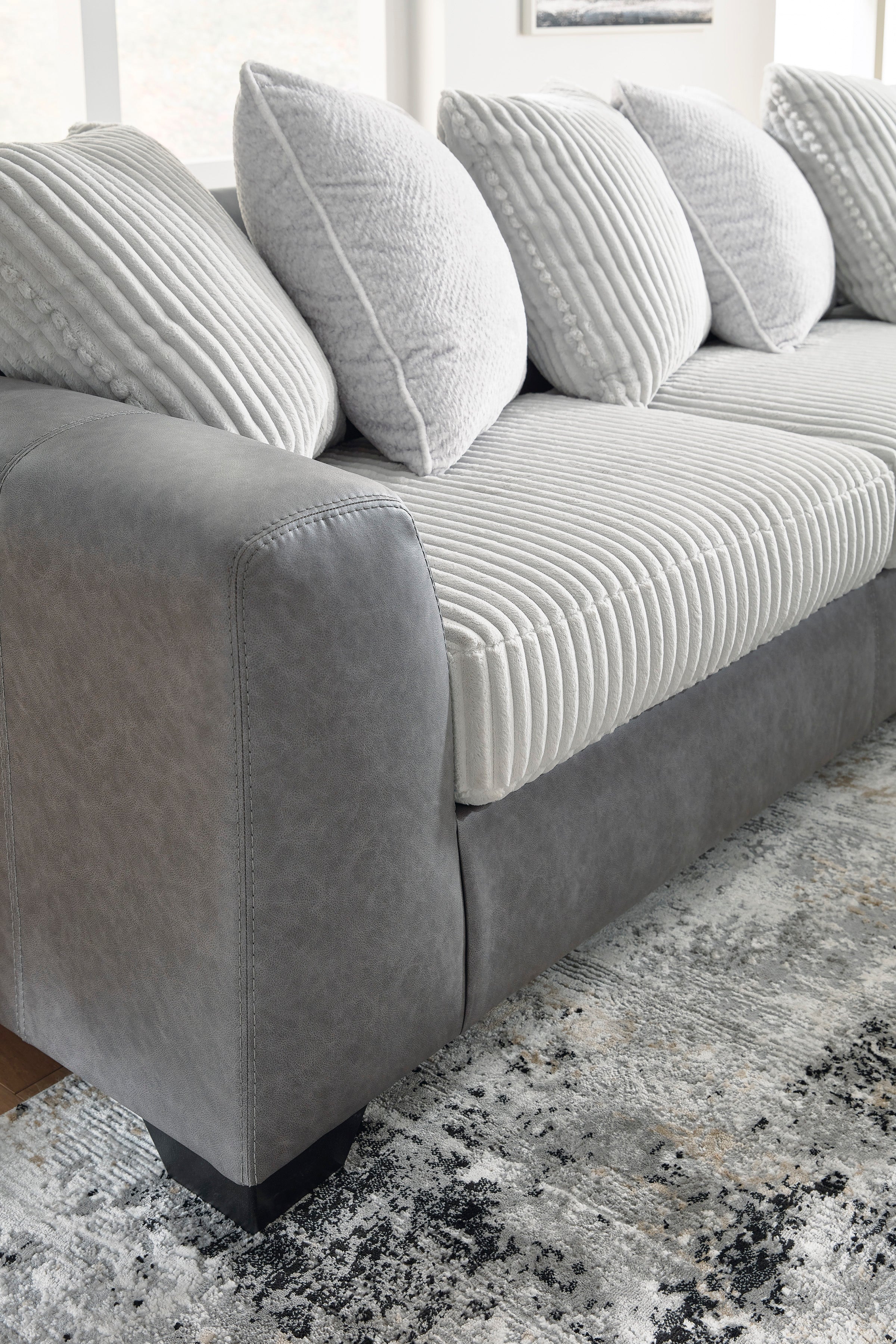 Ashley Clairette Court Alloy Jumbo Cord and Faux Leather Sectional with Chaise, view 2