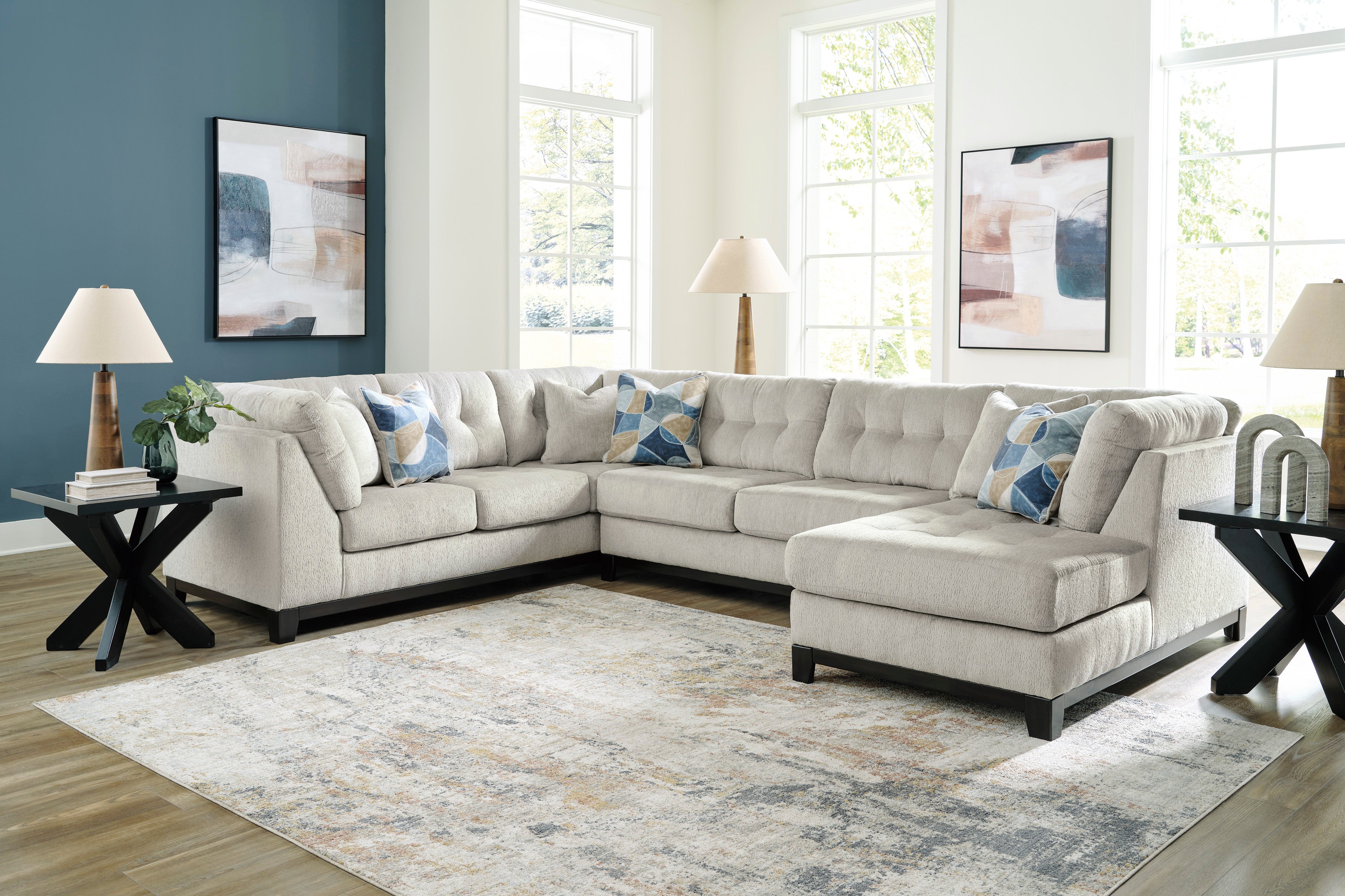 Ashley Maxon Place Stone Tufted Sectional with Chaise