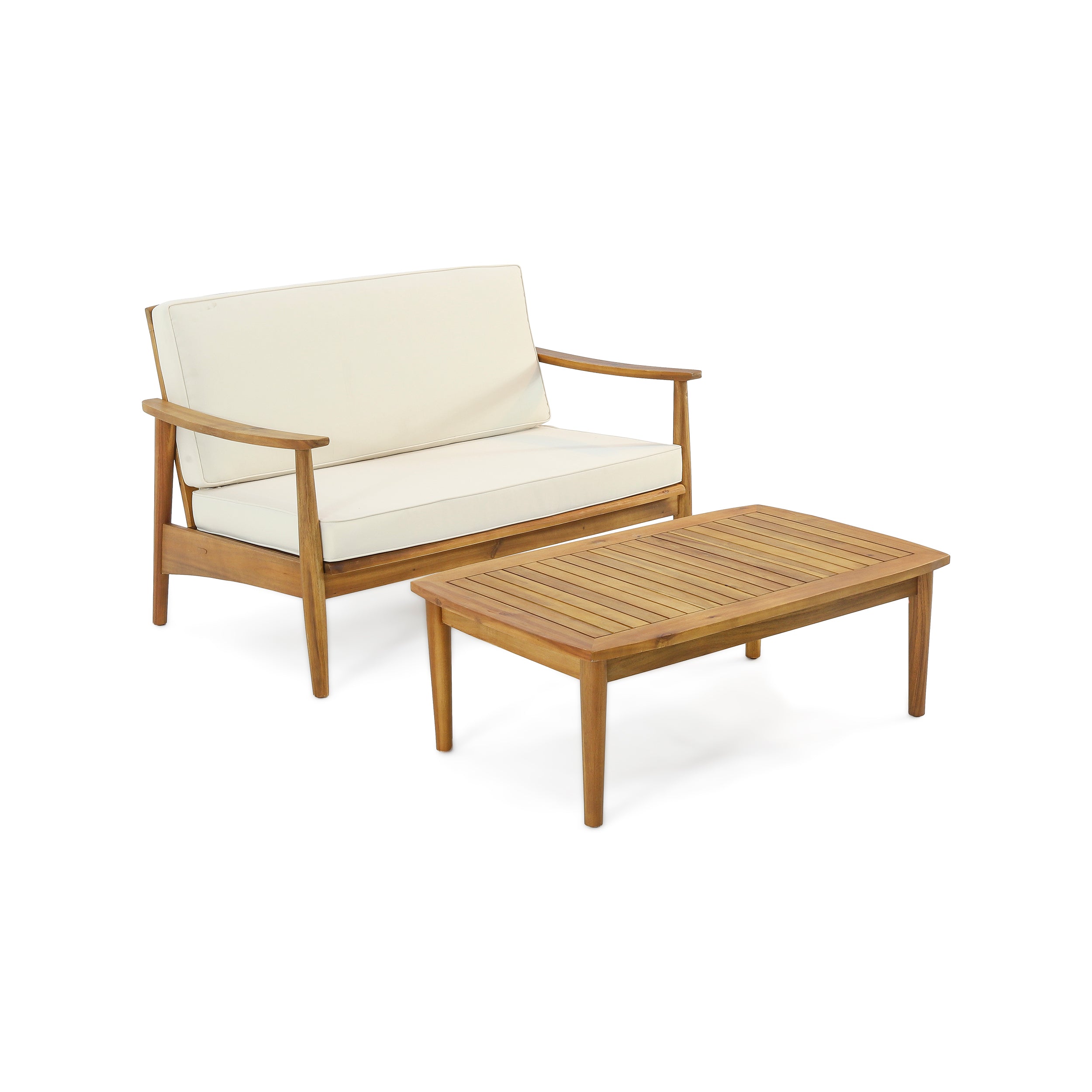 2-Piece Patio Set with Slatted Back Loveseat and Coffee Table, Teak