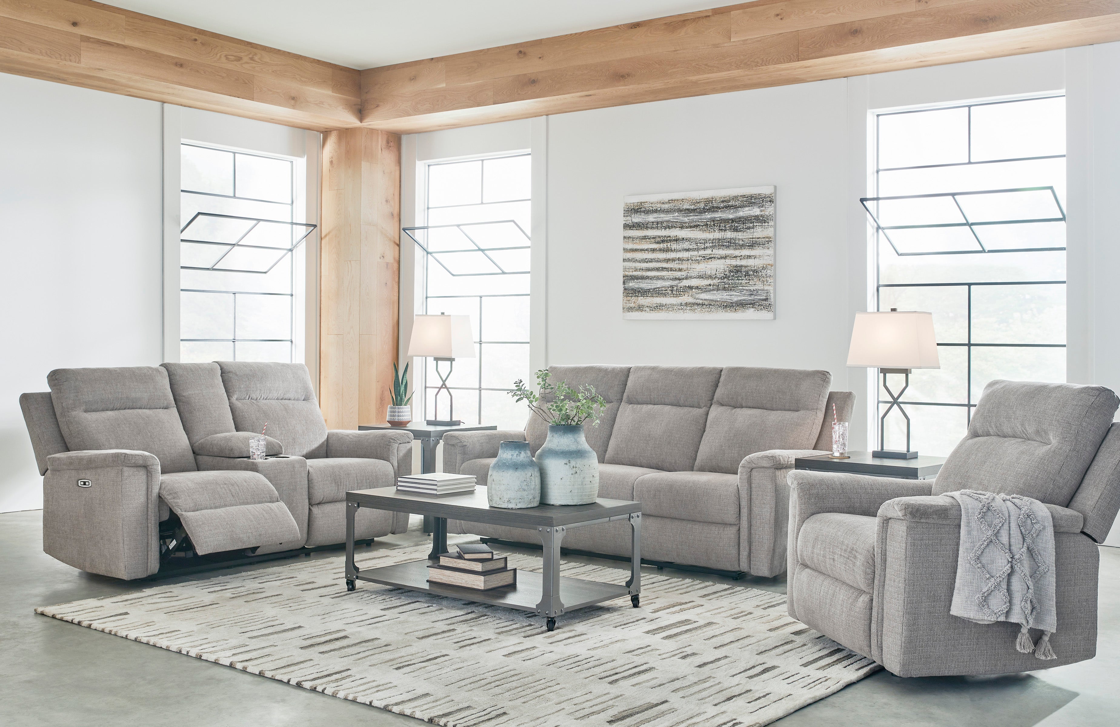Ashley Barnsana Ash Chenille Power Reclining Set
