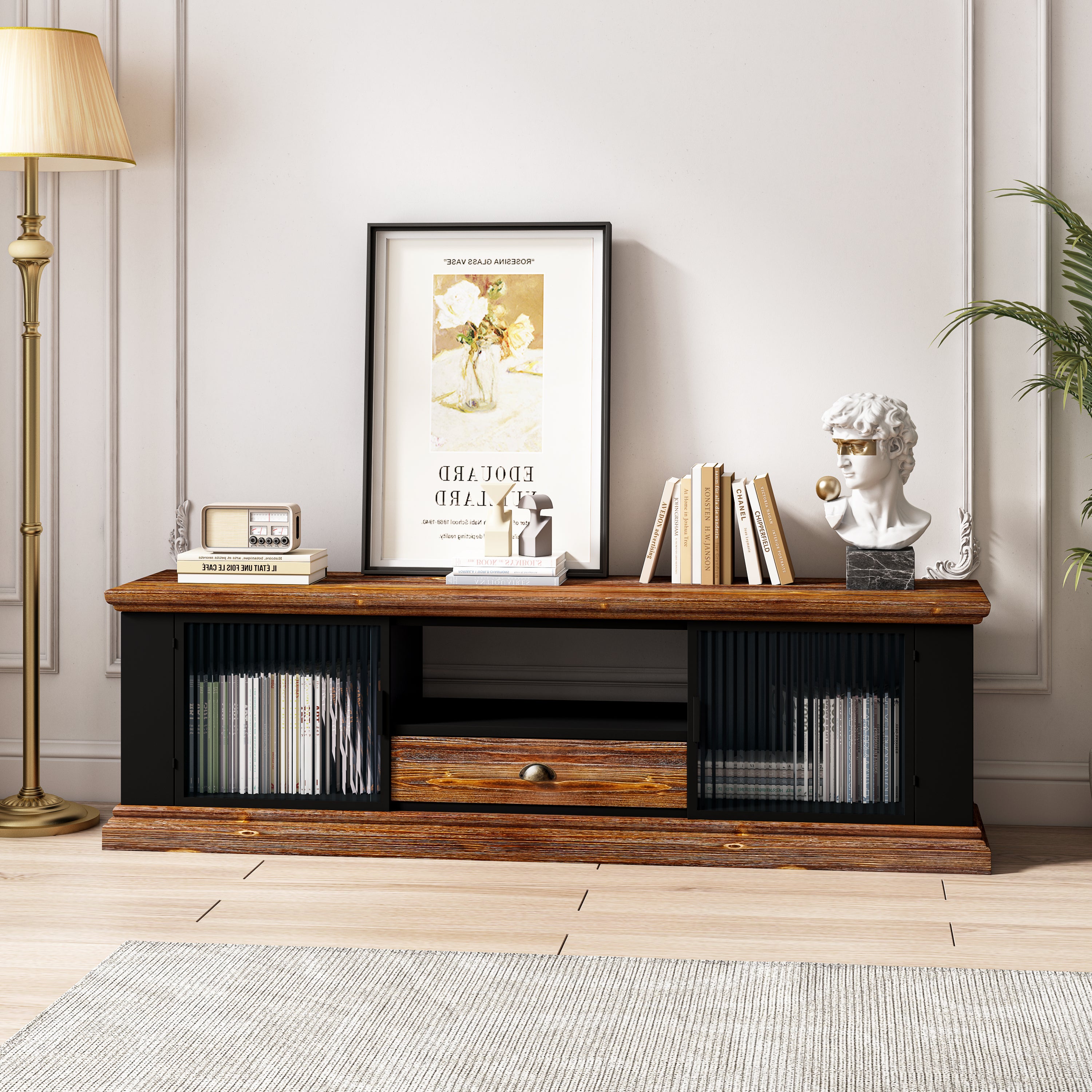 Modern Design TV stand with 2 Storage Cabinets and Drawer,TV Console Table Media Cabinet,for Living Room Bedroom