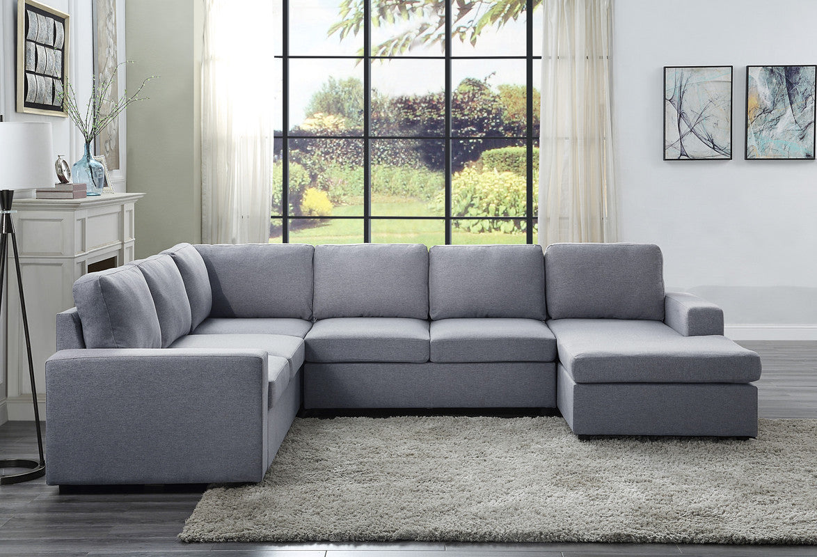 Warren 121" Light Gray Linen 6 Seat Reversible Modular Sectional Sofa Chaise
