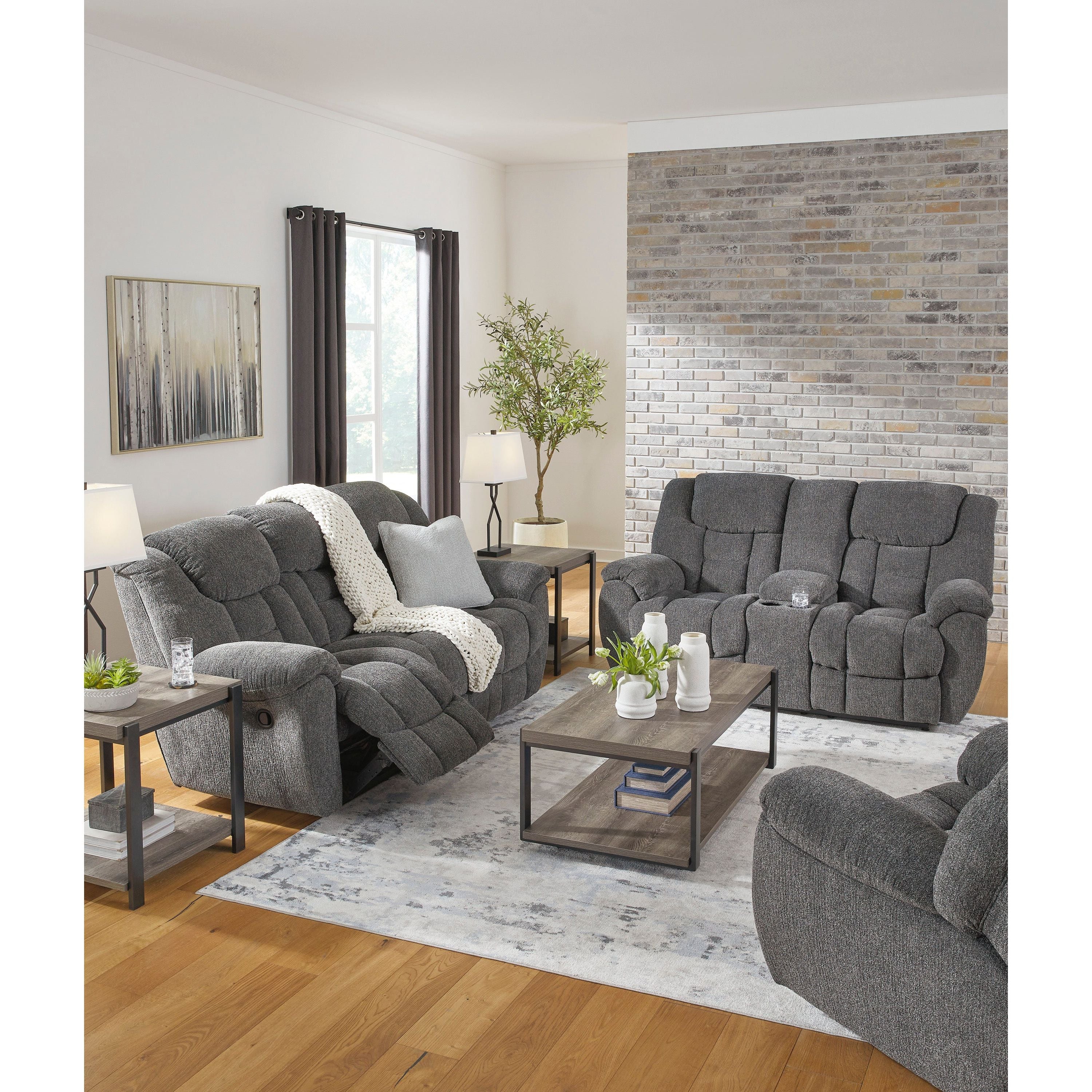 Ashley Foreside Charcoal Plush Reclining Set