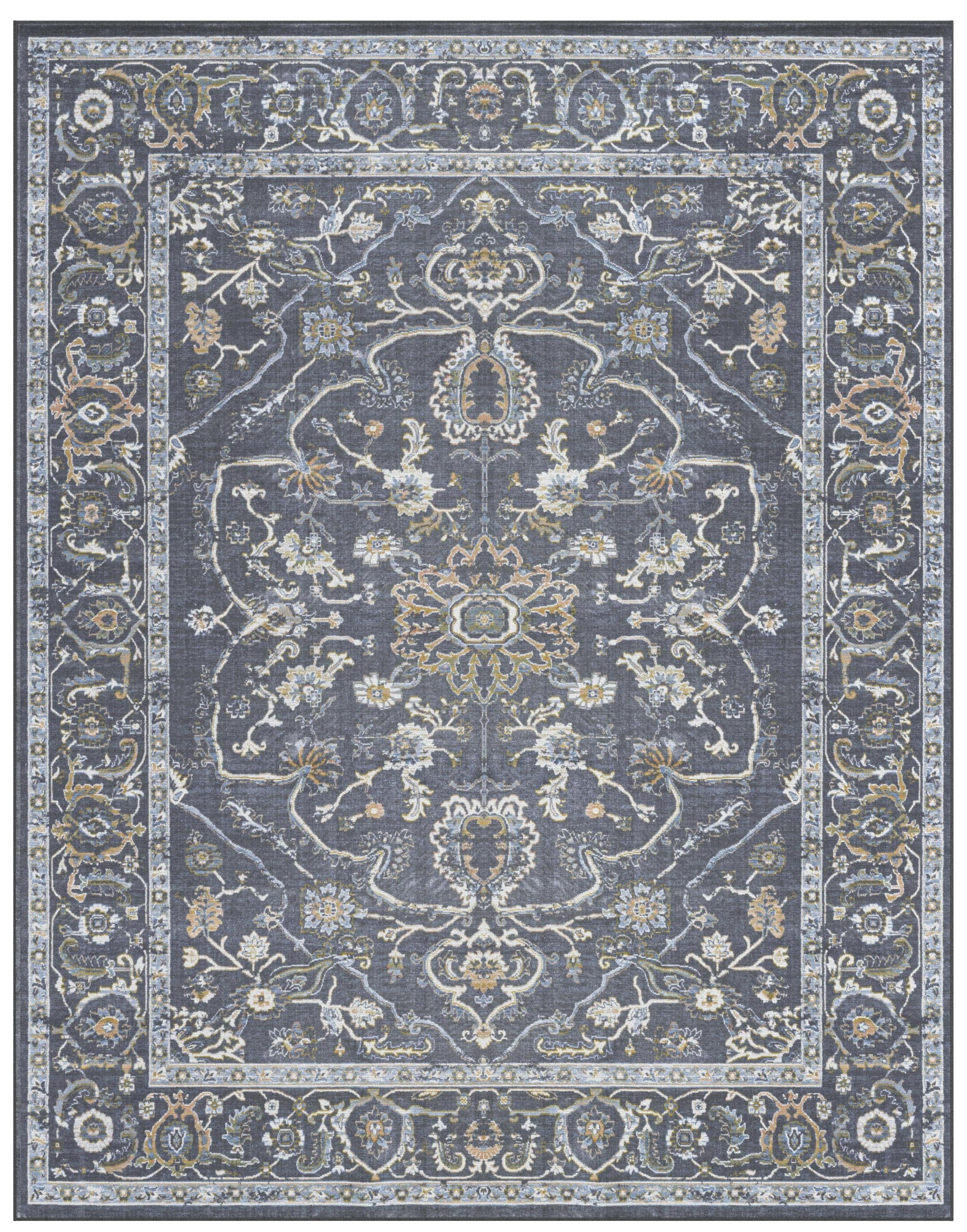 Damara Blue, Gray, and Multi-color Viscose Area Rug 5x8