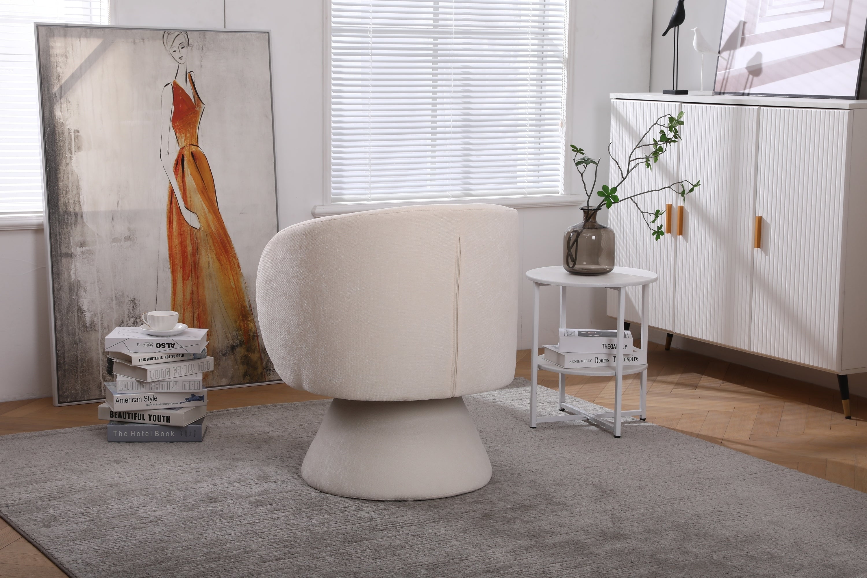 Swivel Accent Chair Armchair, Round Barrel Chair in Fabric for Living Room Bedroom(Beige)