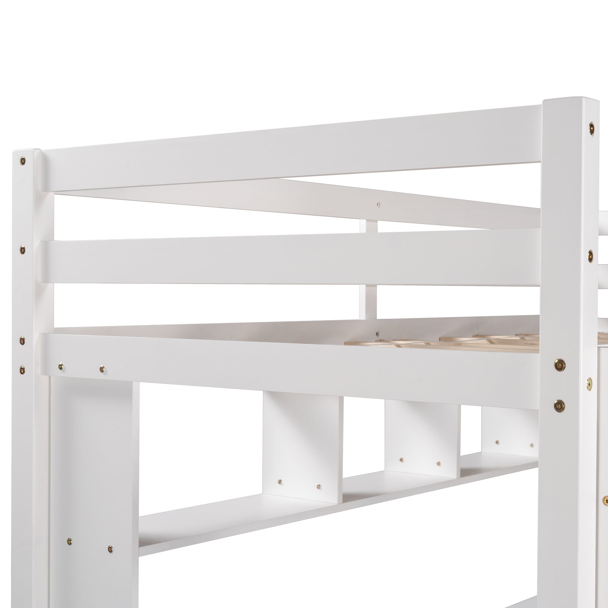 Twin Size Loft Bed with Convenient Desk, Shelves, and Ladder, White(Similar SKU:SM001302AAK)