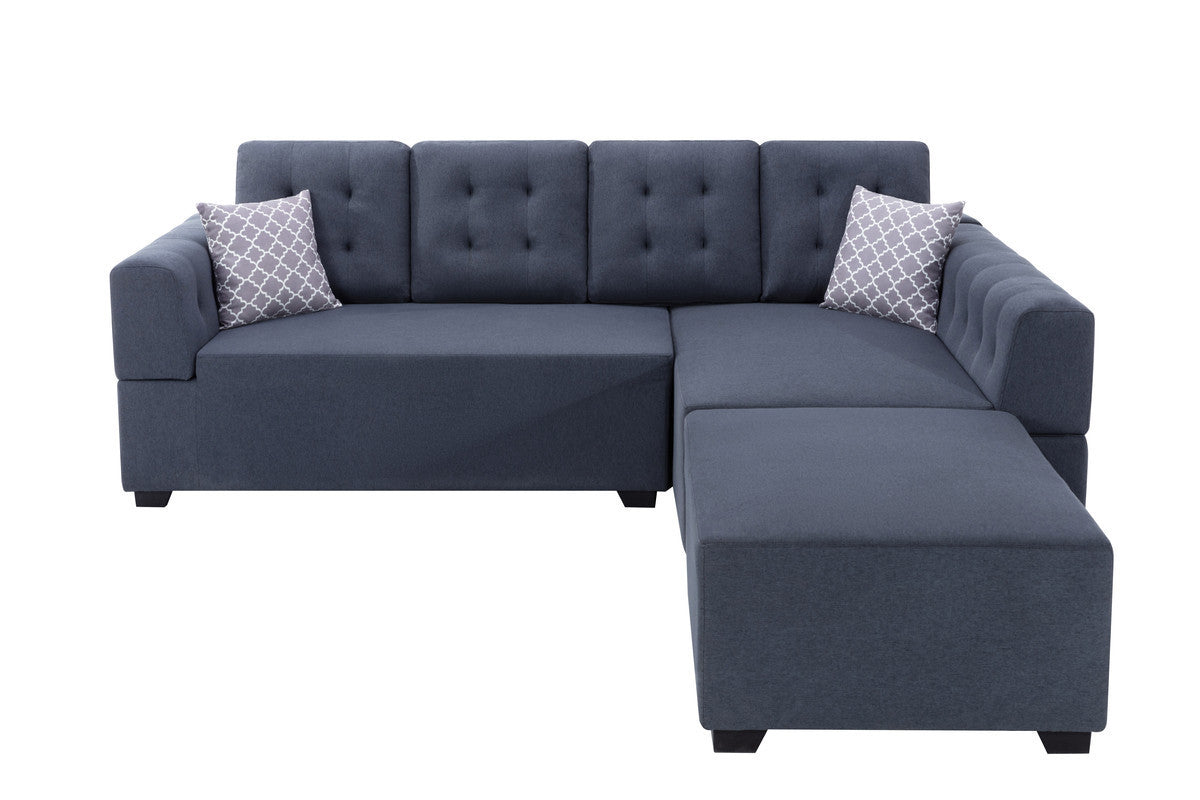 Ordell Dark Gray Linen Fabric Sectional Sofa with Right Facing Chaise Ottoman and Pillows