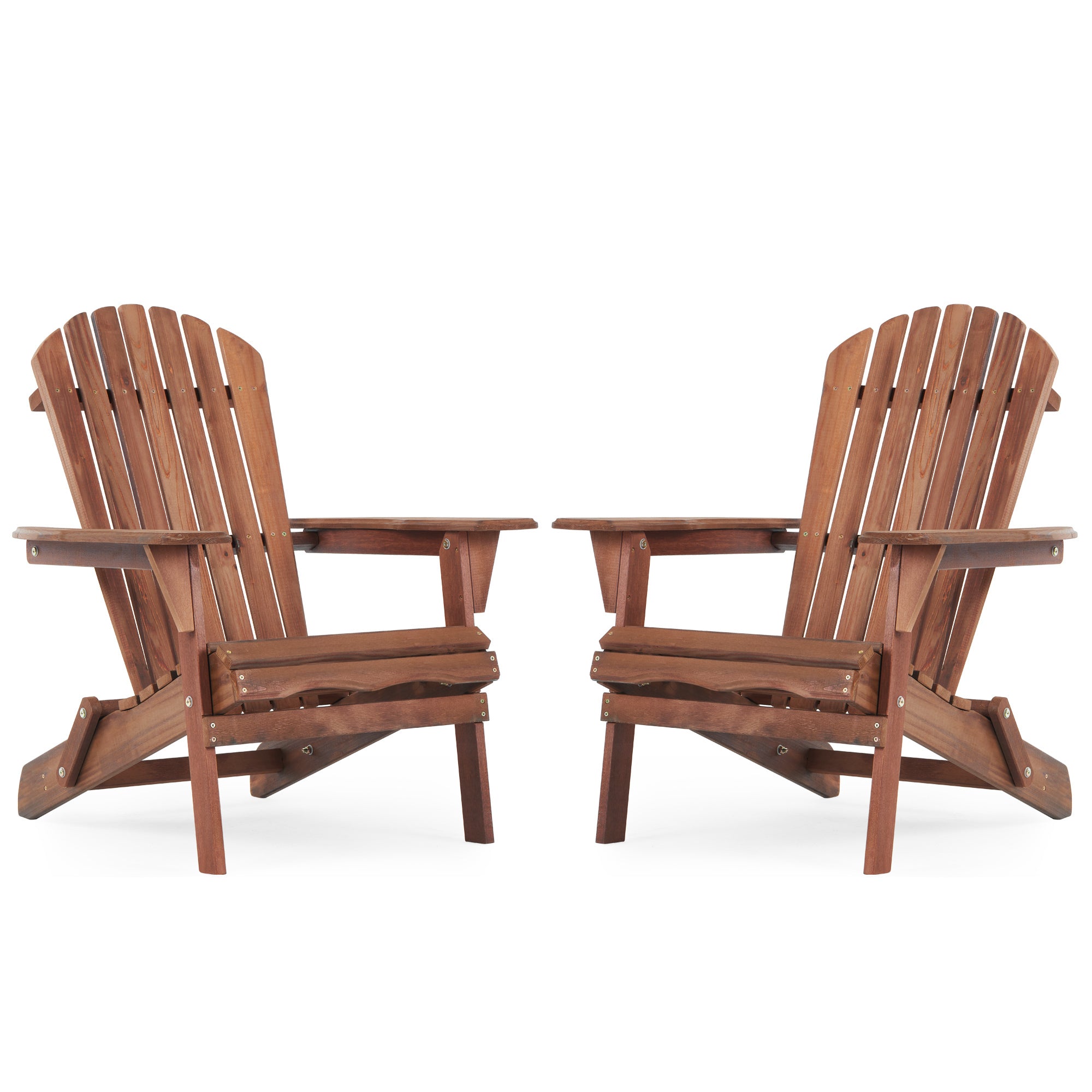 SoliWood Wooden Outdoor Folding Adirondack Chair Set of 2 for Garden, Lawn, Backyard, Natural & Light Brown, Solid Wood