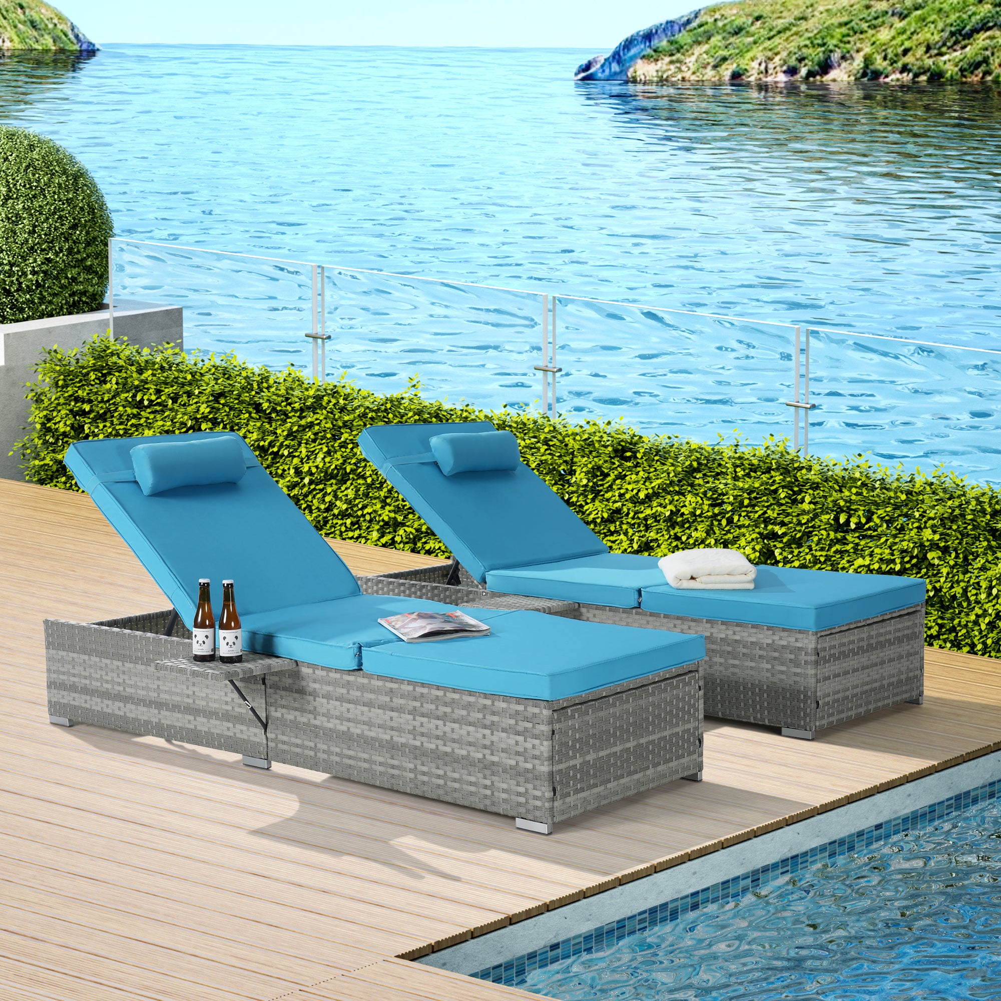 OUTDOOR  SOFA  PE RATTAN FURNITURE  DECK CHAIR GRAY RATTAN
