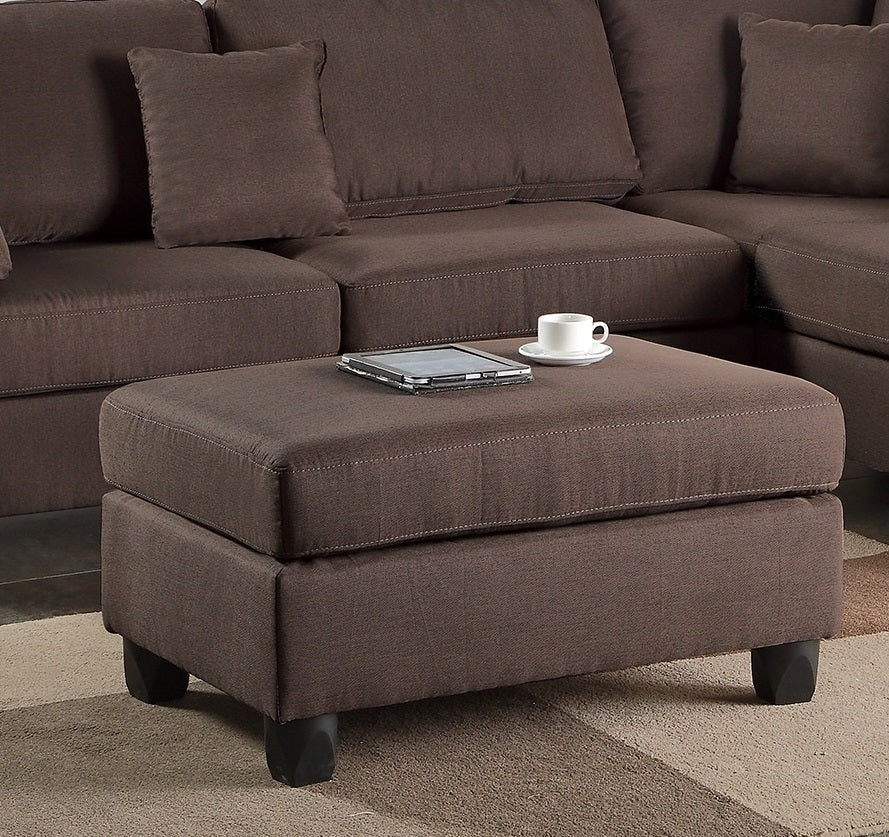 Reversible Chocolate Color 3pcs Sectional Linen Like Fabric Cushion Couch