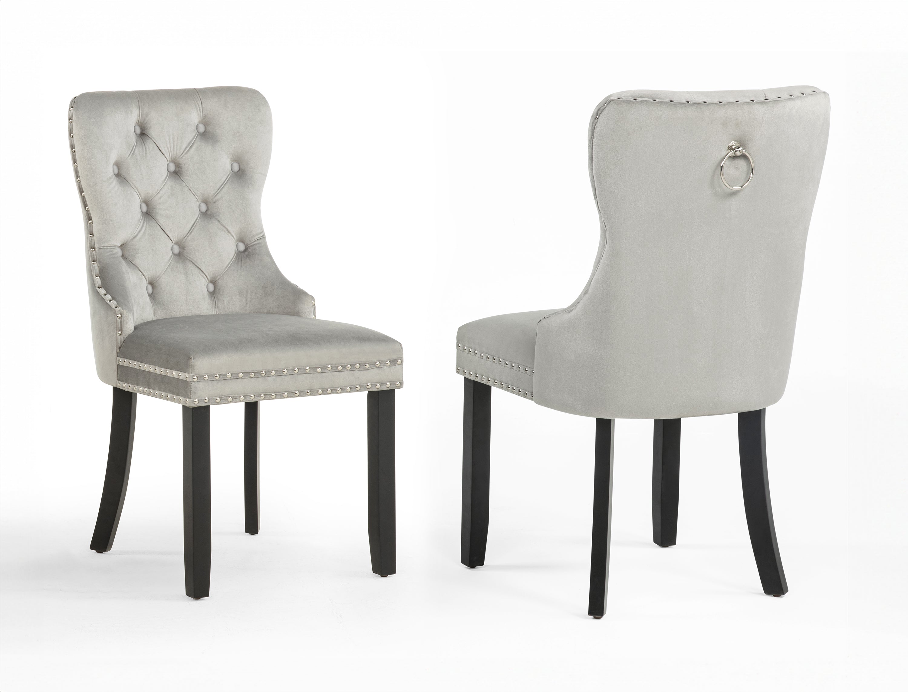 Arabella Light Gray Velvet Tufted Dining Chairs, Set of 2