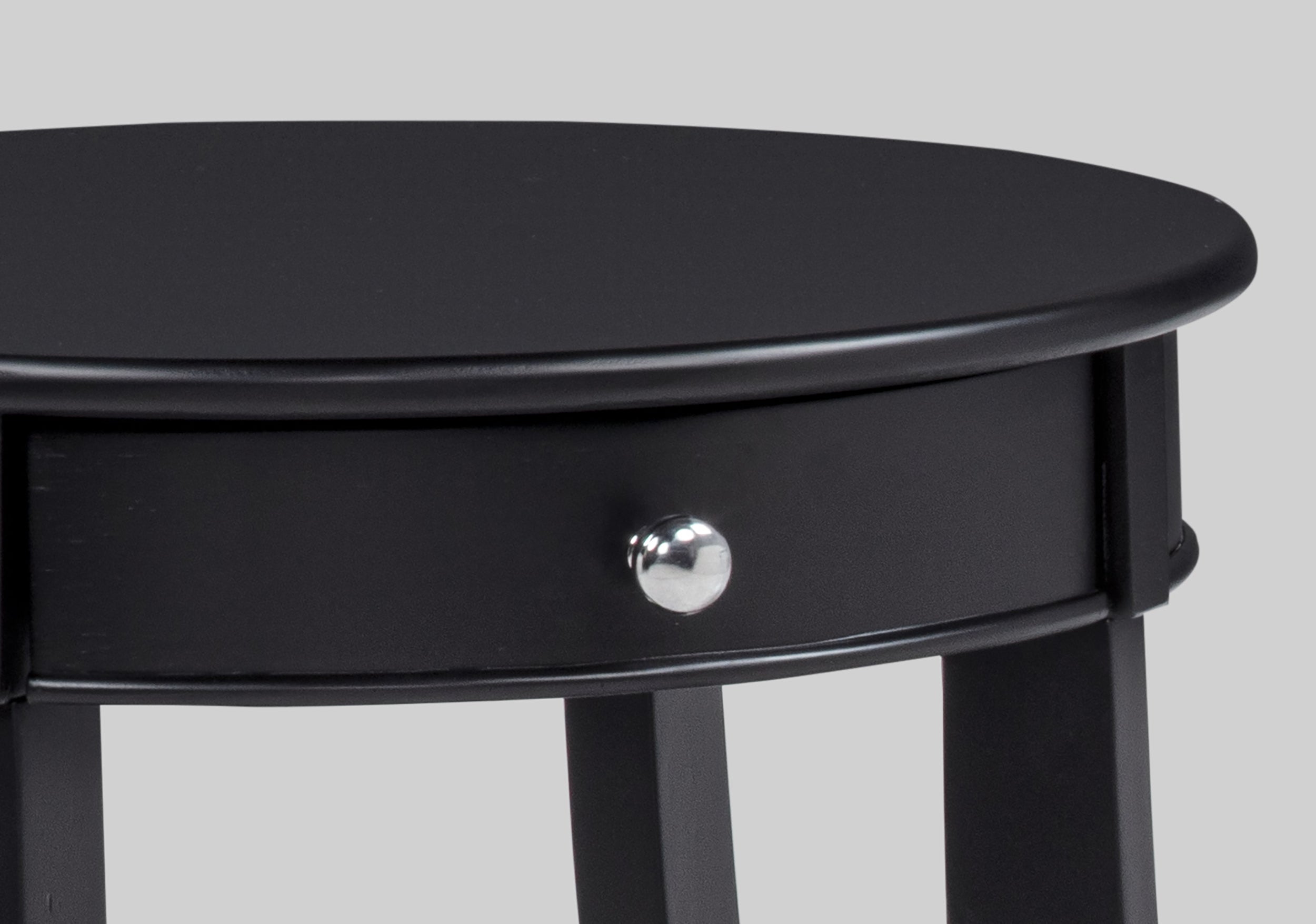 Jacie Black Round Chairside Table with Drawer, view 3